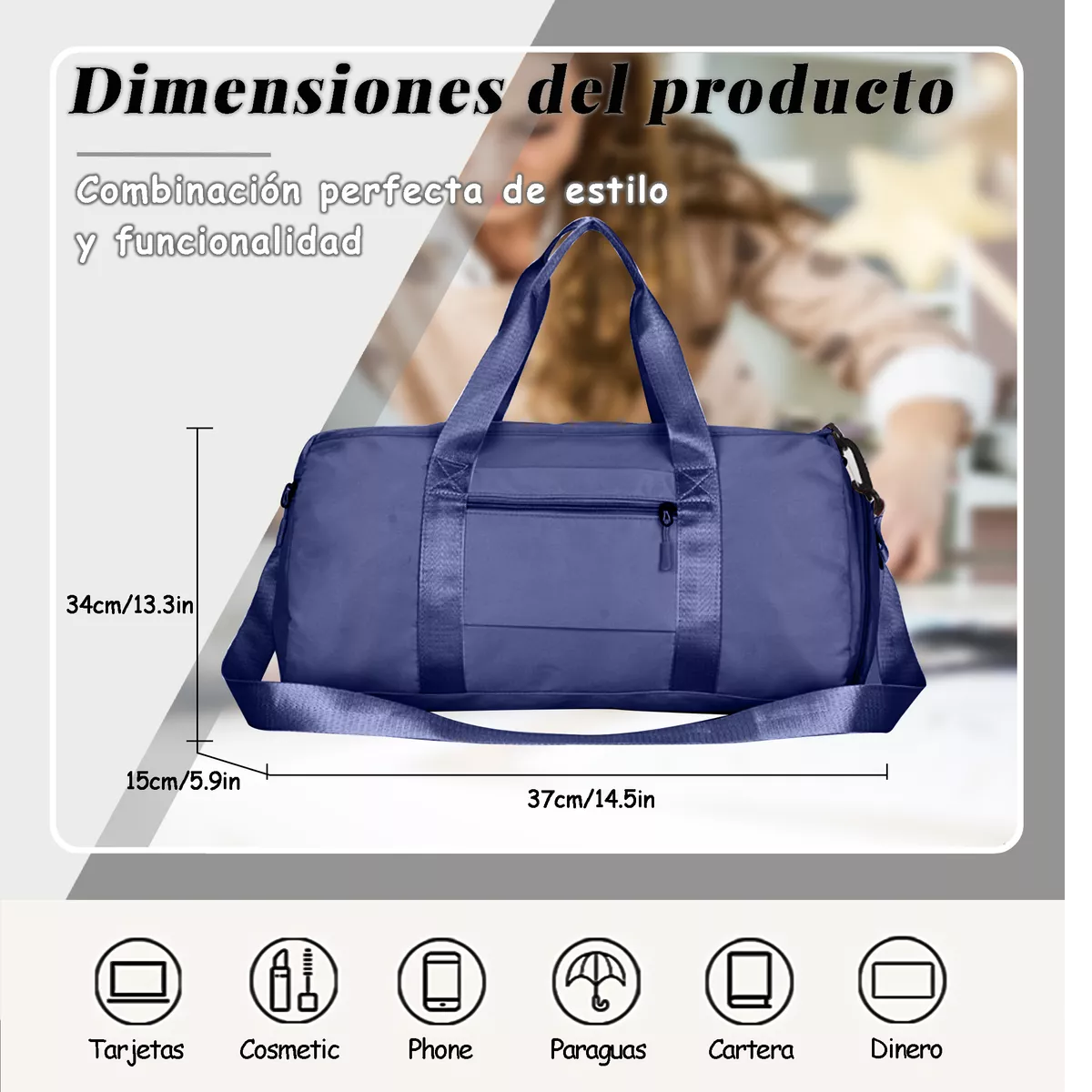 Foto 3 pulgar | Language Maleta De Viaje Bolso Deportivo Mochila Eo Safe Imports Esi-18200-1 Azul