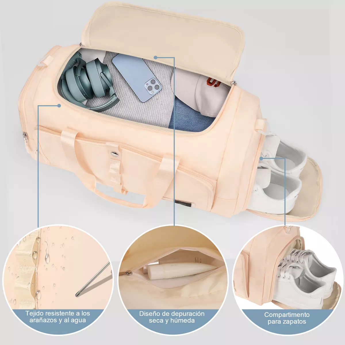 Foto 3 pulgar | Language Maleta Deportiva Bolsa Viaje Mochila Fitness Eo Safe Imports Esi-18197-1 Beige