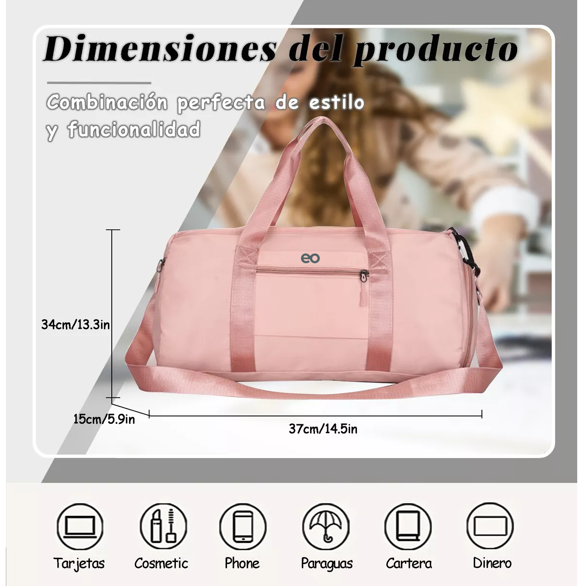 Foto 3 pulgar | Maleta De Viaje Bolso Deportivo Mochila Eo Safe Imports Esi-18205-1 Rosa