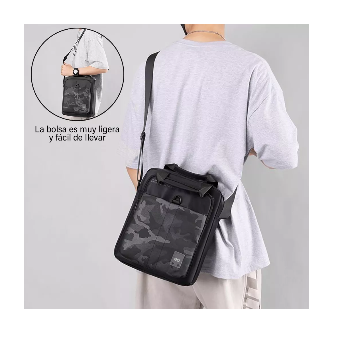 Foto 4 pulgar | Bolso Mensajero Bandolera Hombre Gran Capacidad,1 Billetera Eo Safe Imports Esi-8395-1 Negro