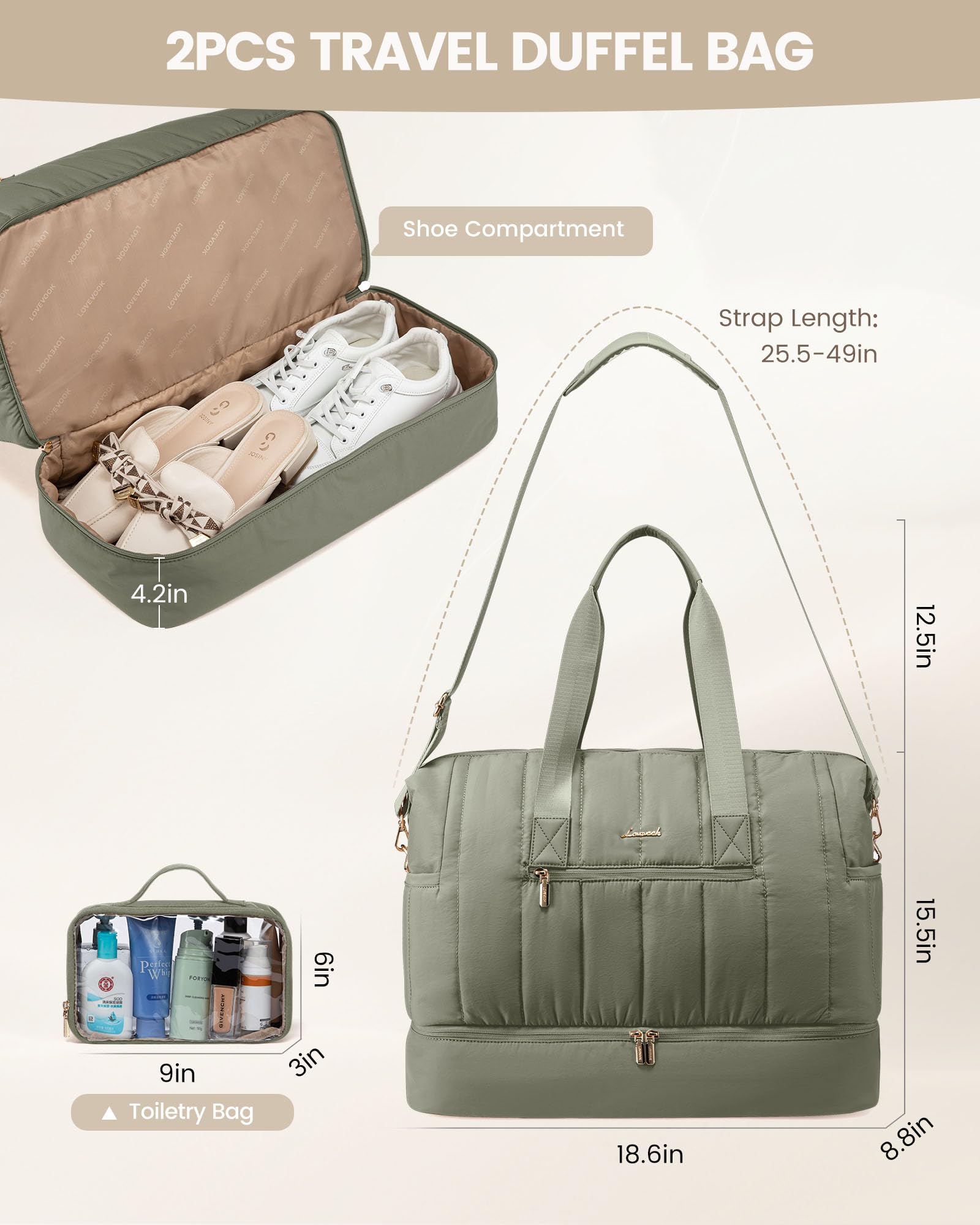 Foto 4 pulgar | Bolsa De Viaje Lovevook Puffer Weekender 42 L Con Compartimento Para Zapatos - Venta Internacional.