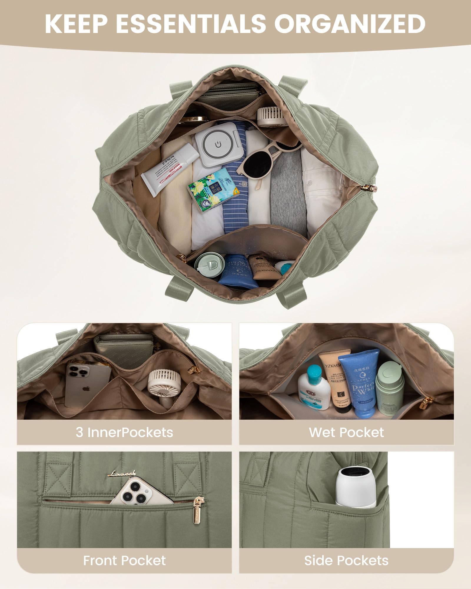 Foto 4 | Bolsa De Viaje Lovevook Puffer Weekender 42 L Con Compartimento Para Zapatos - Venta Internacional.