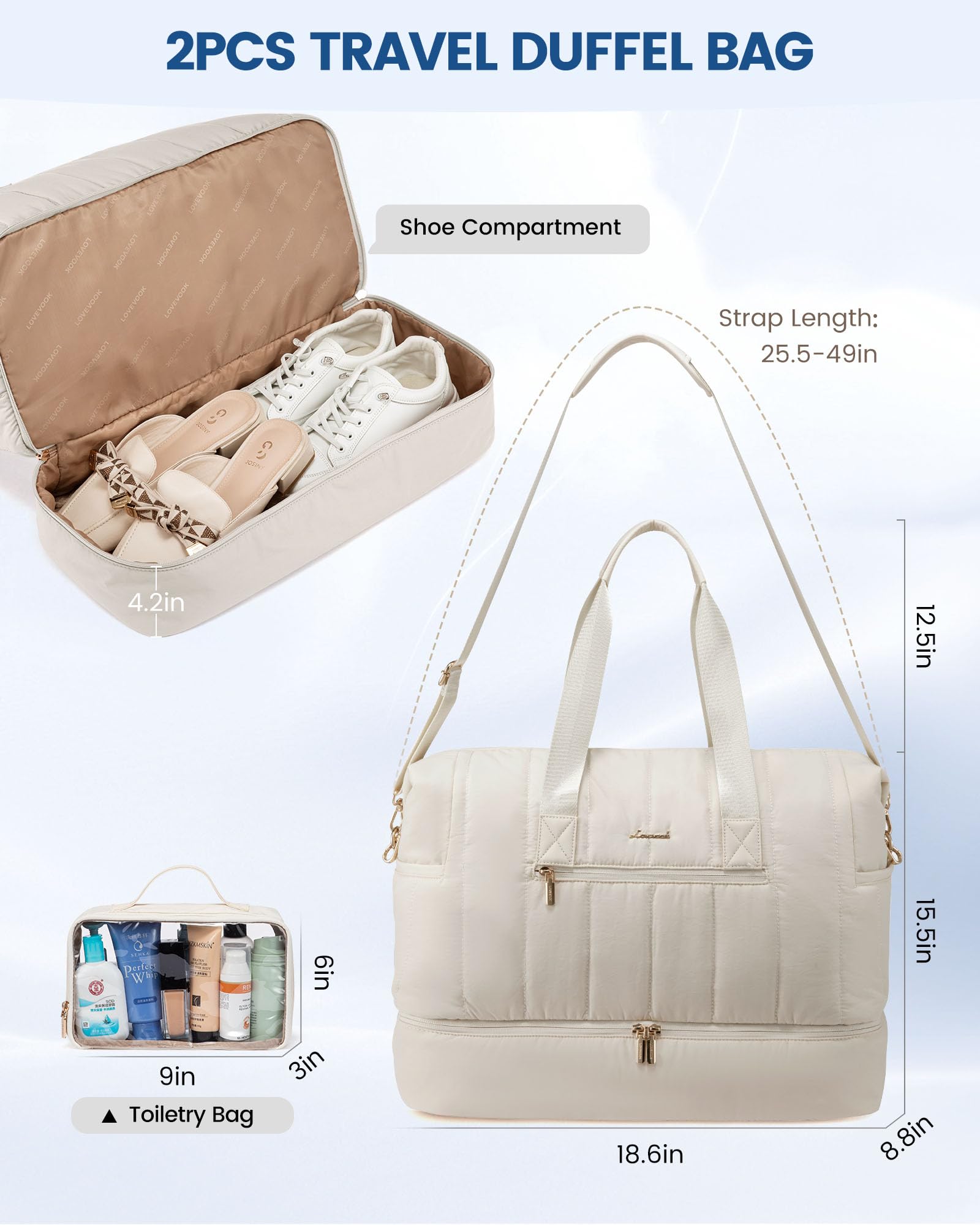 Foto 3 | Bolsa De Viaje Lovevook Puffer Weekender 42 L Con Compartimento Para Zapatos - Venta Internacional.