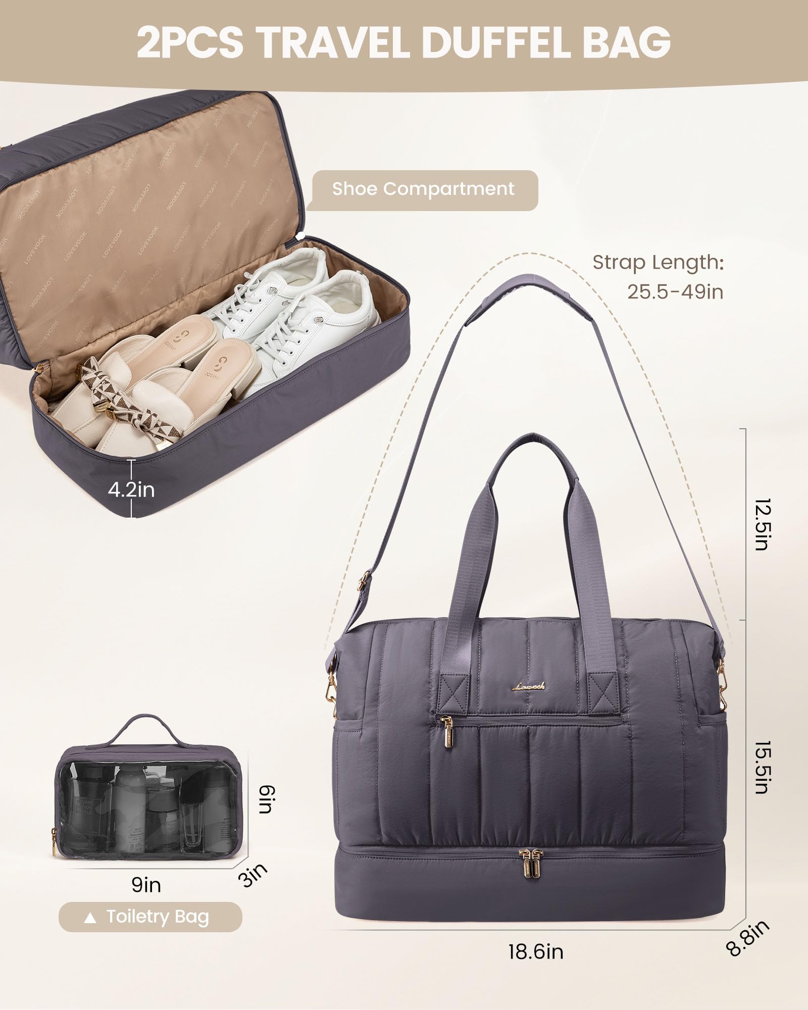 Foto 4 pulgar | Bolsa De Viaje Lovevook Puffer Weekender 42 L Con Compartimento Para Zapatos - Venta Internacional.