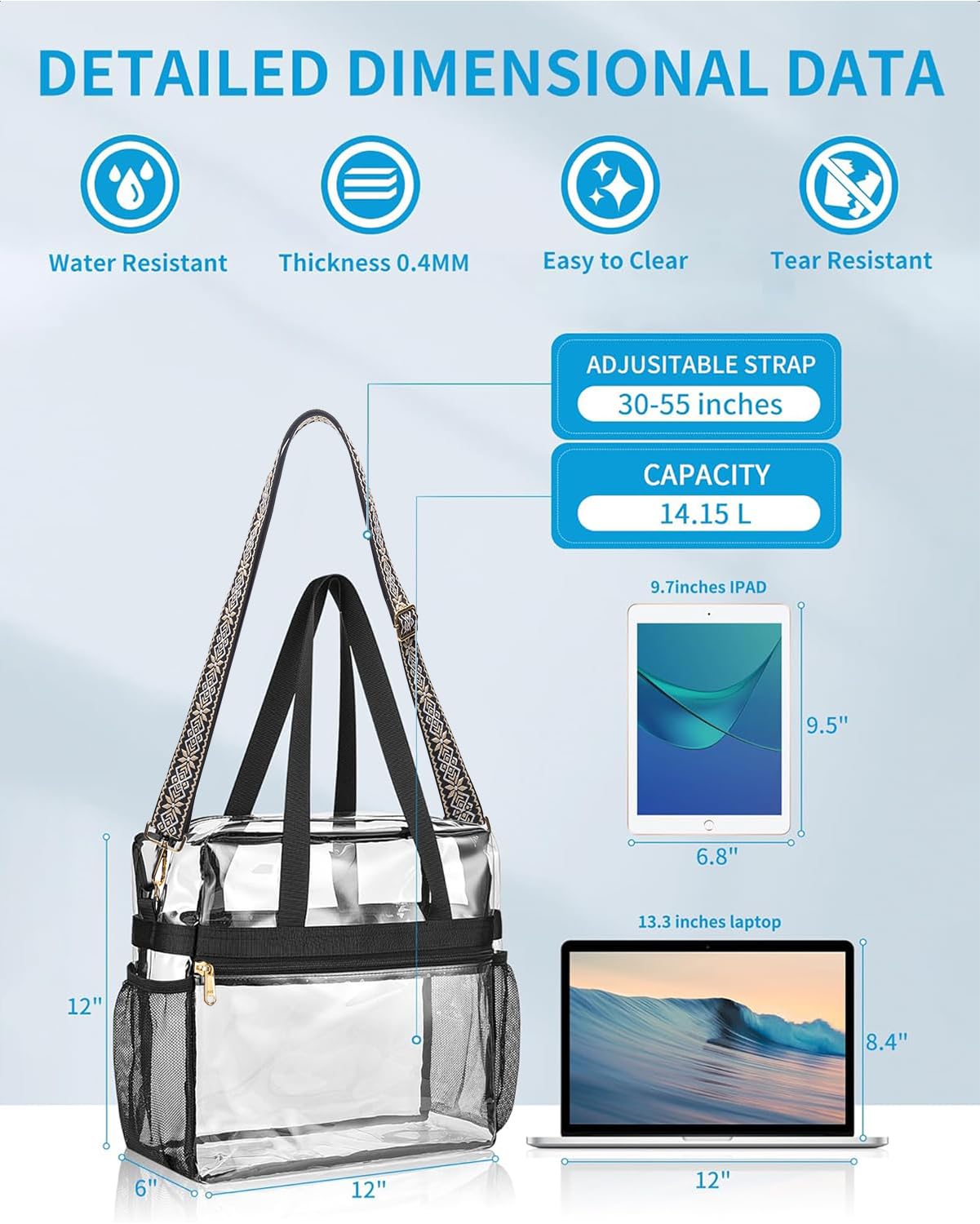 Foto 2 | Bolsa Transparente Paxiland Para Eventos De Estadio 30x15x30 Cm - Beige - Venta Internacional.