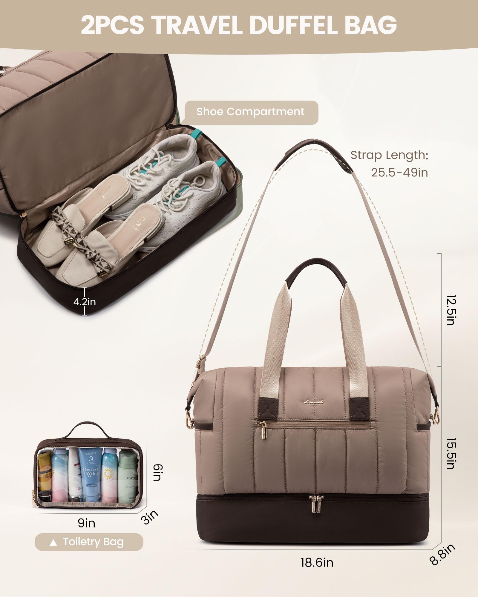 Foto 4 pulgar | Bolsa De Viaje Lovevook Puffer Weekender 42 L Con Compartimento Para Zapatos - Venta Internacional.