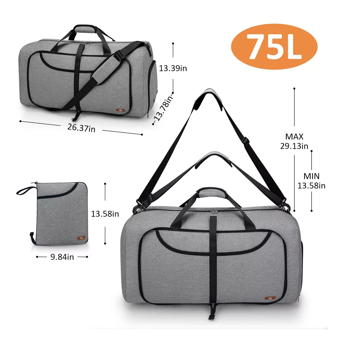 Foto 3 pulgar | Maleta Bolsa De Viaje Bolsa Deportiva Gym Fitness Bag 75l Eo Safe Imports Esi-14059-1 Gris