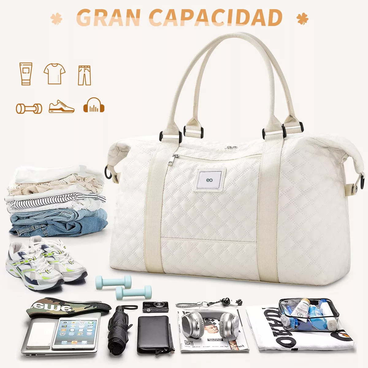 Foto 3 | Maleta Deportiva Mujer Impermeable Bolsa Para Gym Eo Safe Imports Esi-14065-1 Beige