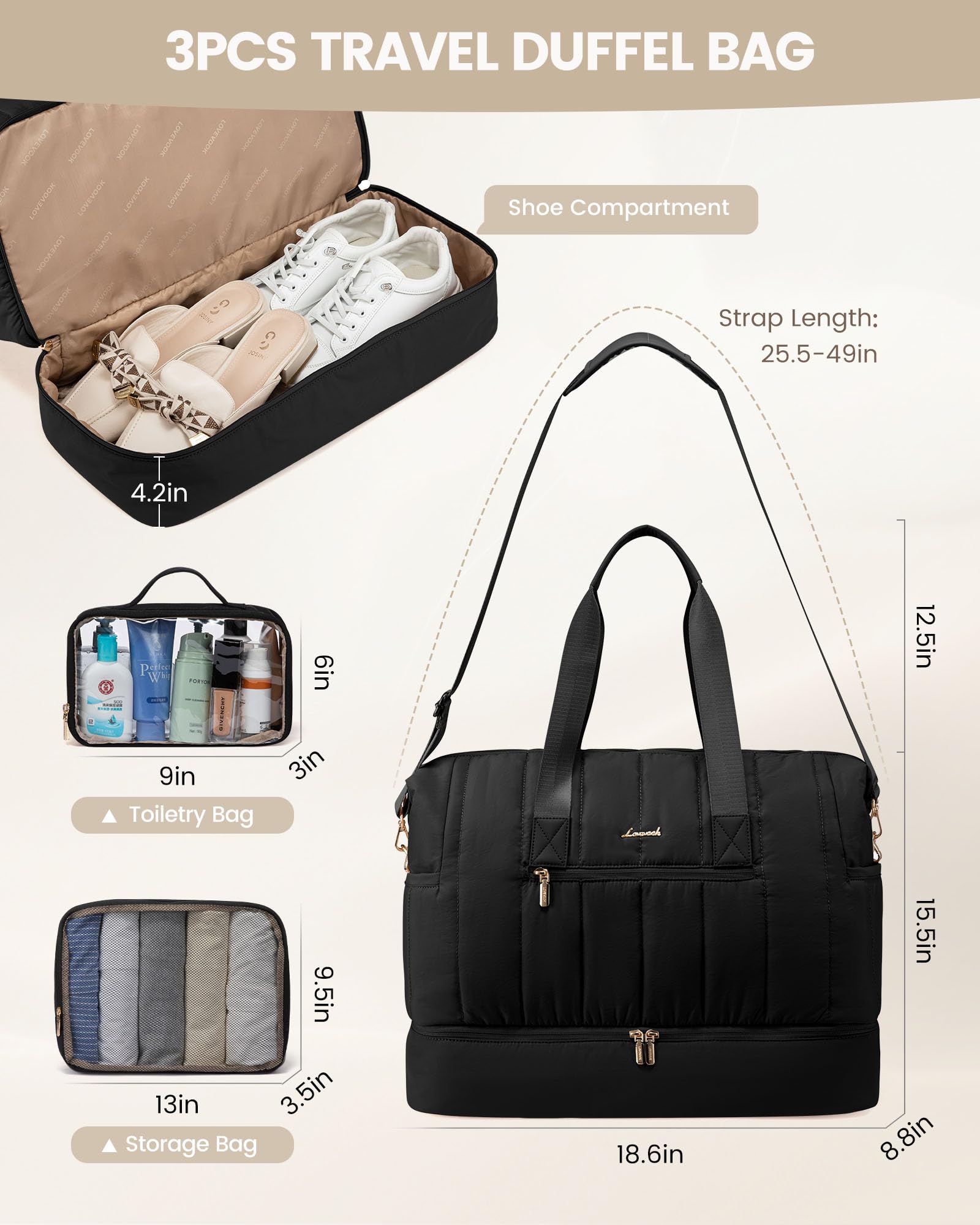 Foto 4 pulgar | Bolsa De Viaje Lovevook Puffer Weekender 42 L Con Compartimento Para Zapatos - Venta Internacional.