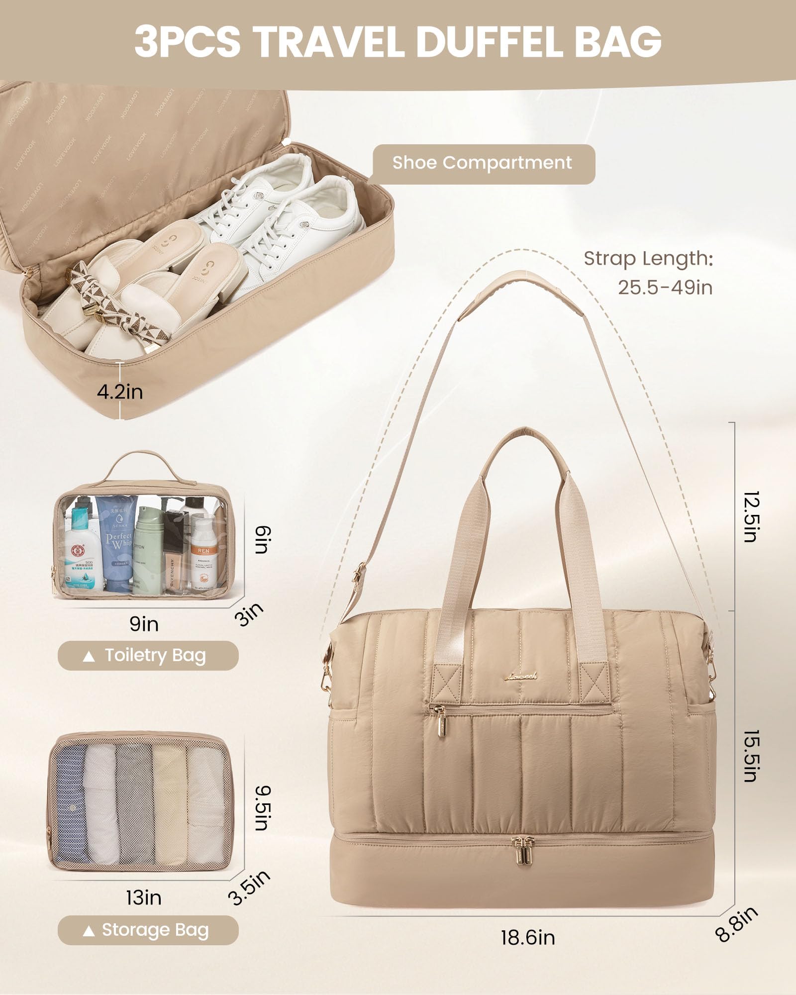 Foto 4 pulgar | Bolsa De Viaje Lovevook Puffer Weekender 42 L Con Compartimento Para Zapatos - Venta Internacional.