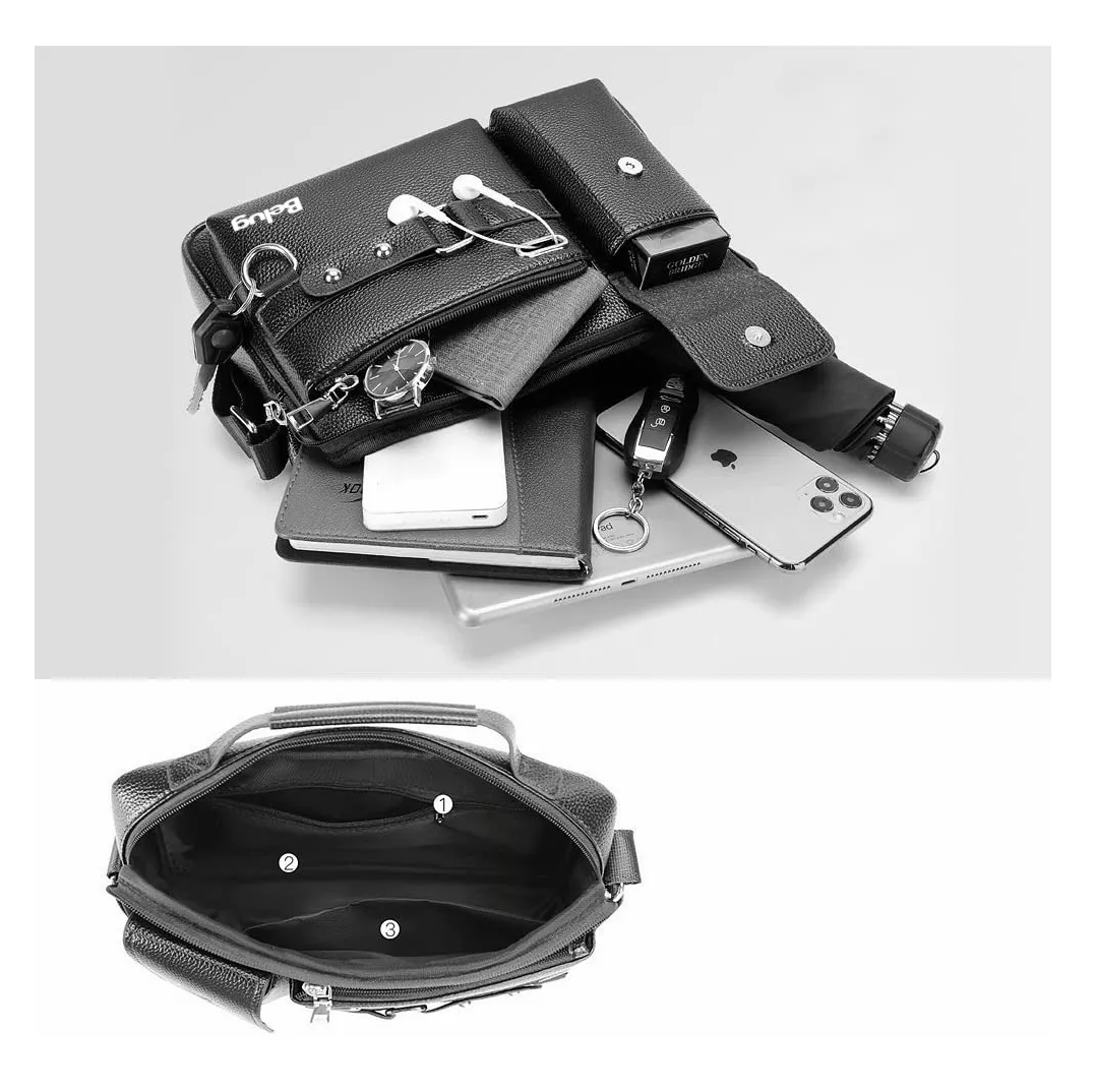 Foto 2 | Bandolera De Cuero Para Hombre Bolso Crossbody Lujo Moderno, Belug  Negro