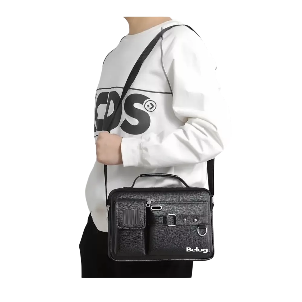 Foto 5 pulgar | Bandolera De Cuero Para Hombre Bolso Crossbody Lujo Moderno, Belug  Negro