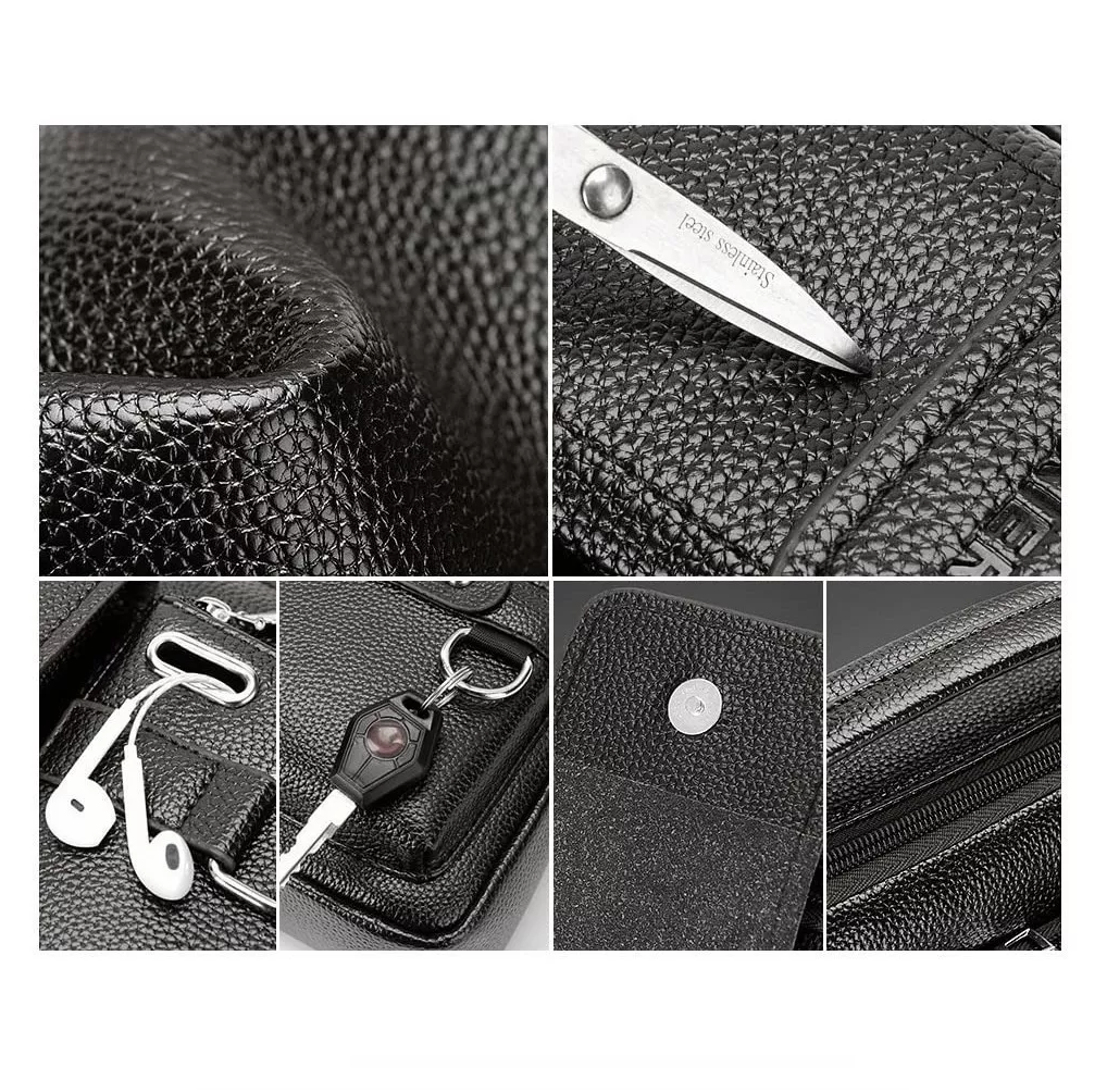 Foto 6 pulgar | Bandolera De Cuero Para Hombre Bolso Crossbody Lujo Moderno, Belug  Negro