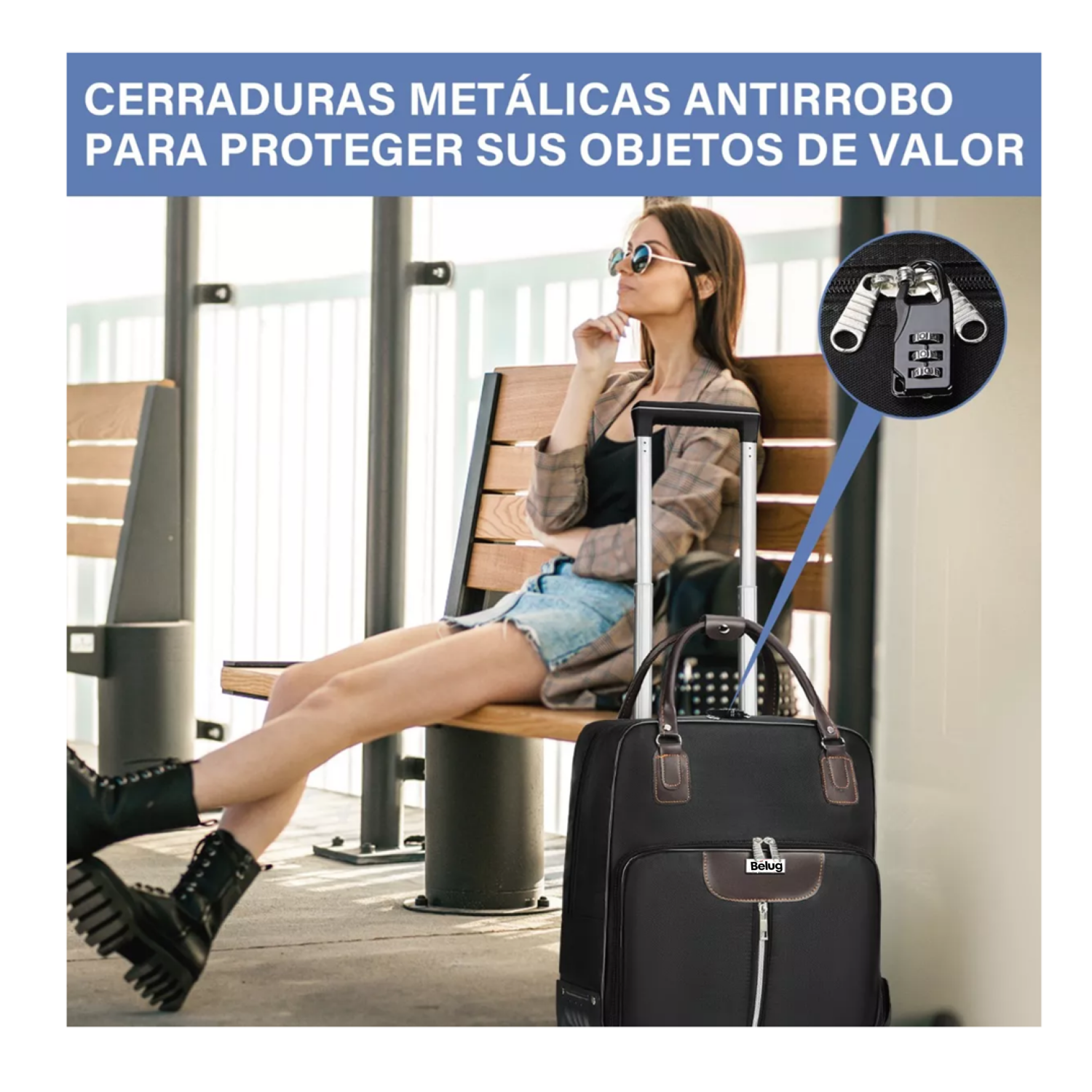 Foto 6 pulgar | Maleta De Mano Belug De Viaje Bolsa Con Candado De Seguridad Cabina Negro Detalles Cafe