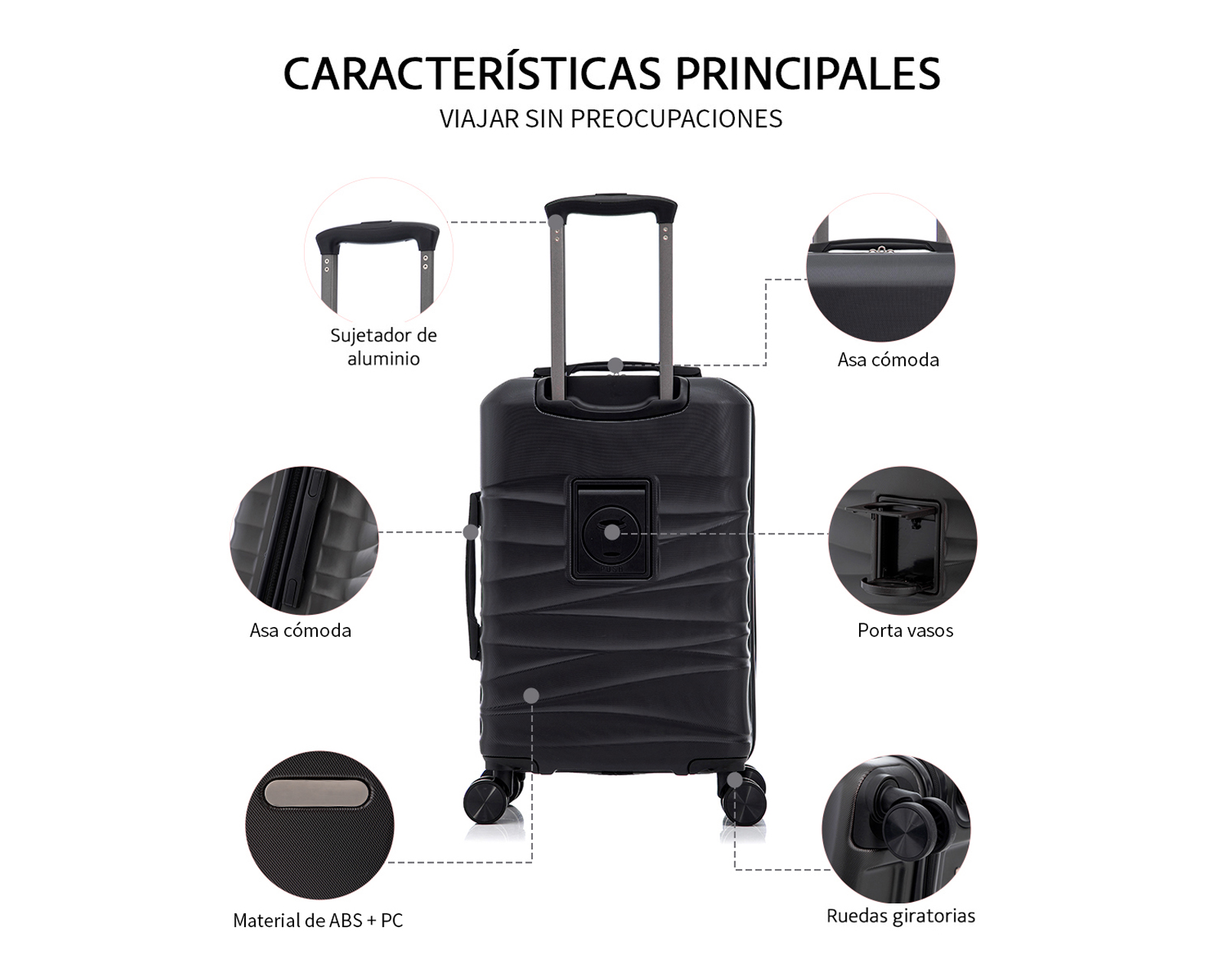 Foto 6 pulgar | Maleta Con Ruedas Carry On Individual Basitex Azul Negra