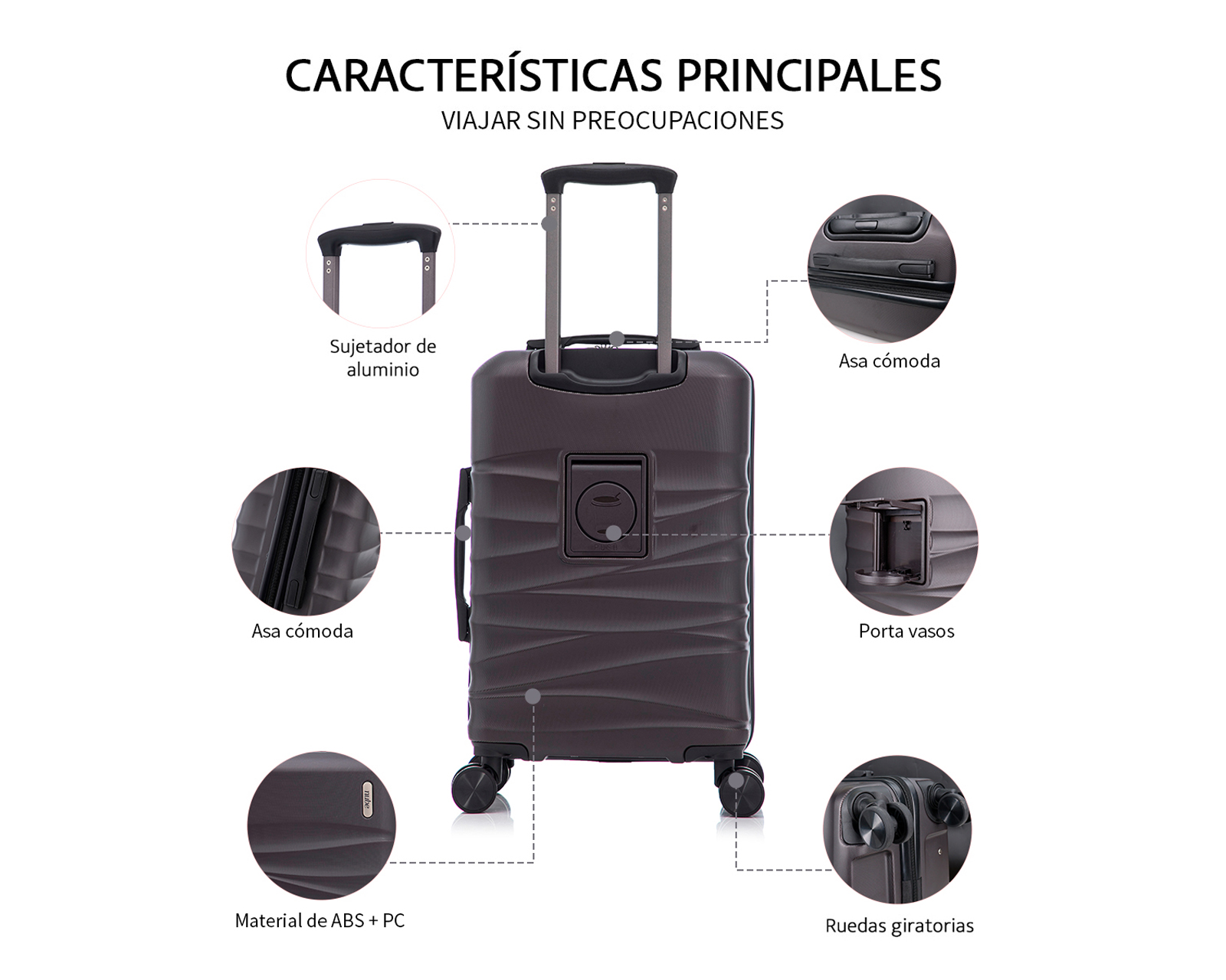 Foto 6 pulgar | Maleta Con Ruedas Carry On Individual Basitex Café