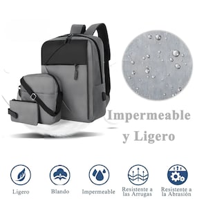 Foto 4 | Mochila Xtellar Antirrobo Carga Usb Escolar Portátil Casual 3 Piezas Color Gris