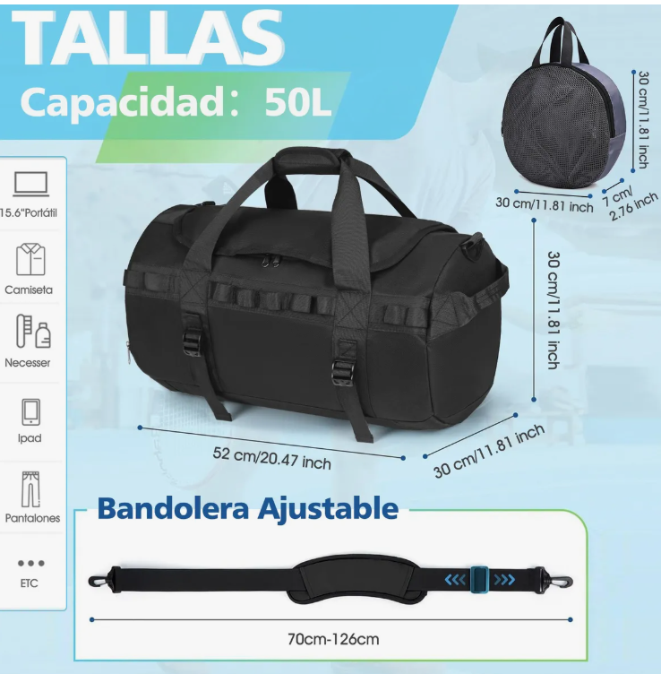 Foto 3 | Maletas Xtellar Deportivas Maletas Viaje Maleta Gym Plegable 50l
