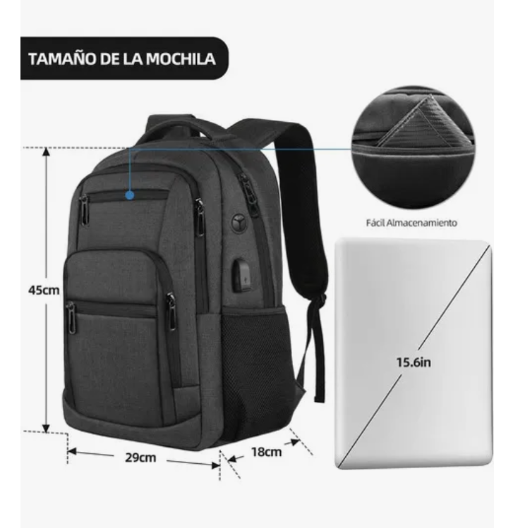 Foto 4 pulgar | Xtellar Mochila De Viaje De Negocios Antirrobo Para Portátil Con Puerto De Carga Usb, Resistente Al Agua Para