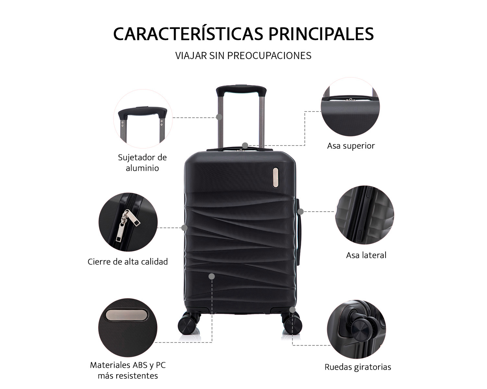 Foto 4 pulgar | Maleta Rigida Con Ruedas Giratorias Basitex Negra