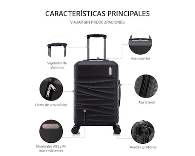 Foto 3 | Maleta Rigida Con Ruedas Giratorias Basitex Negra
