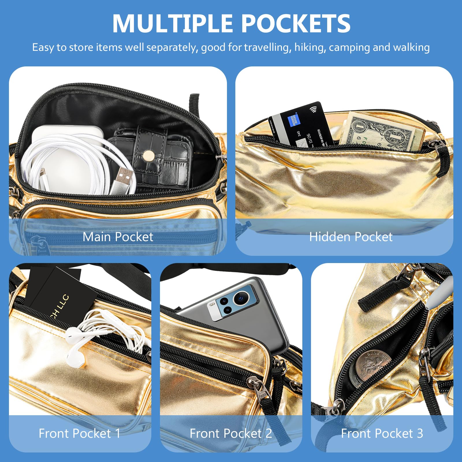 Foto 5 pulgar | Riñonera Fanny Pack Procase Para Hombre Y Mujer, Color Dorado, Talla M - Venta Internacional.