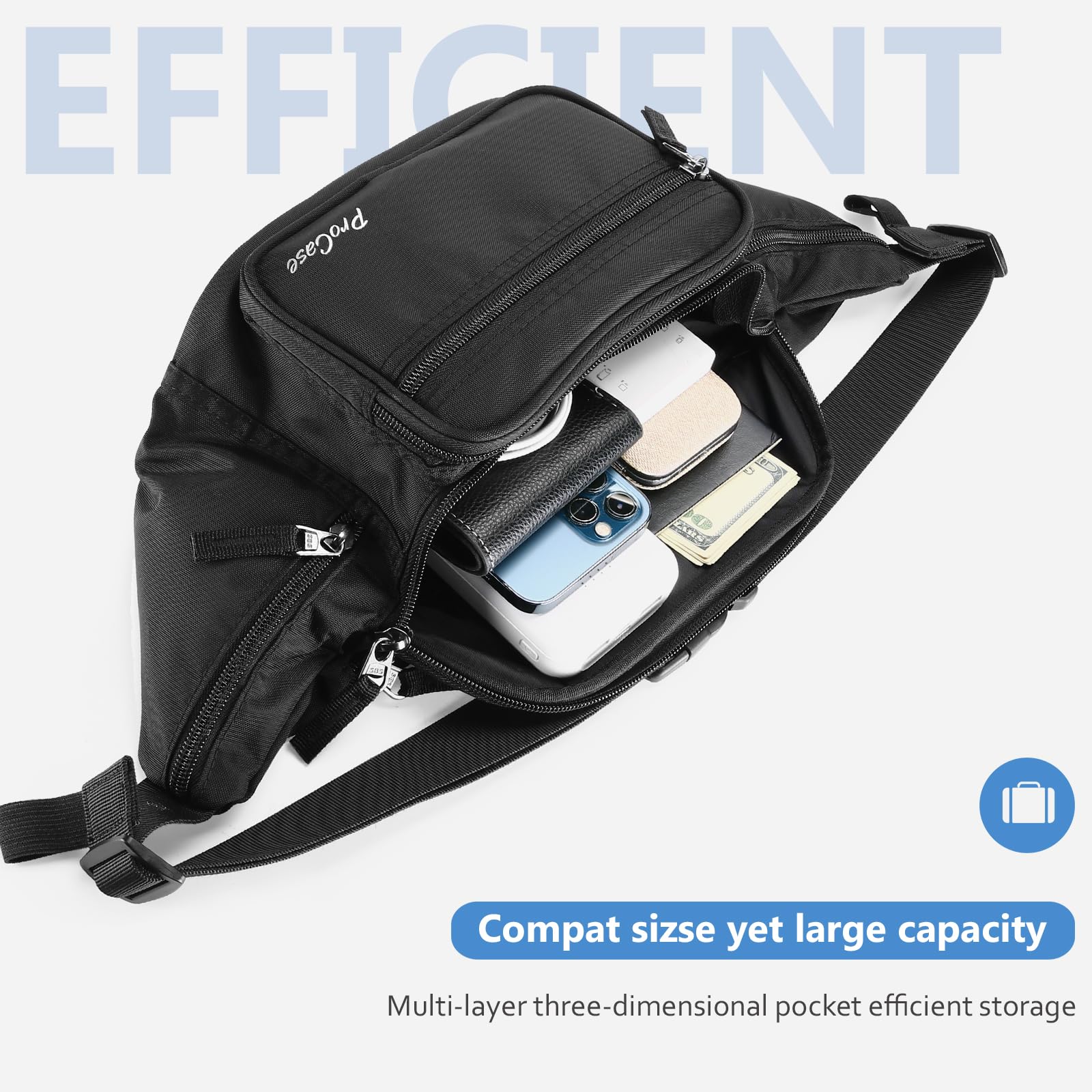 Foto 4 pulgar | Riñonera Fanny Pack Procase Para Viajes, Senderismo Y Correr, Color Negro - Venta Internacional.