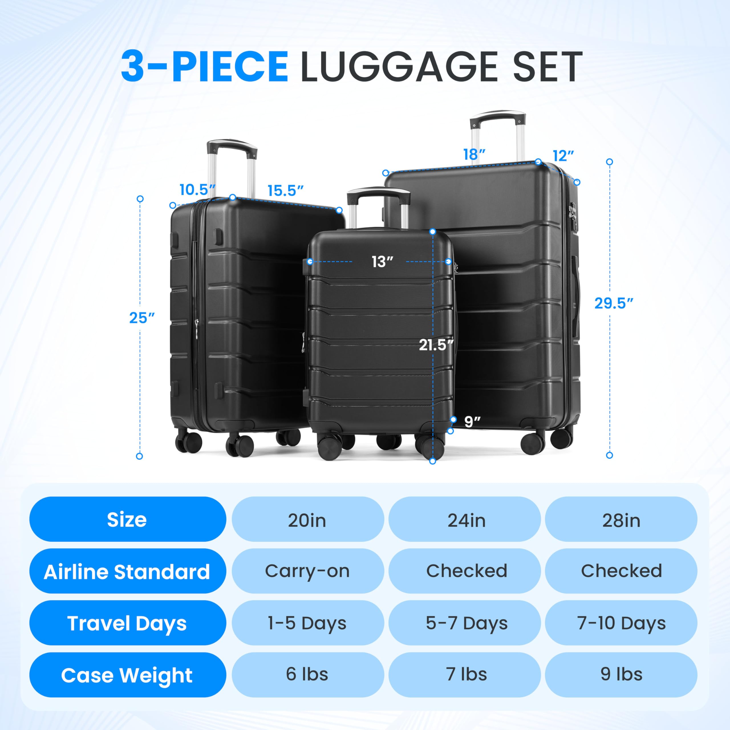 Foto 3 pulgar | Carry On Luggage Simple Deluxe Con Tapa Dura Negra De 24 Pulgadas - Venta Internacional.