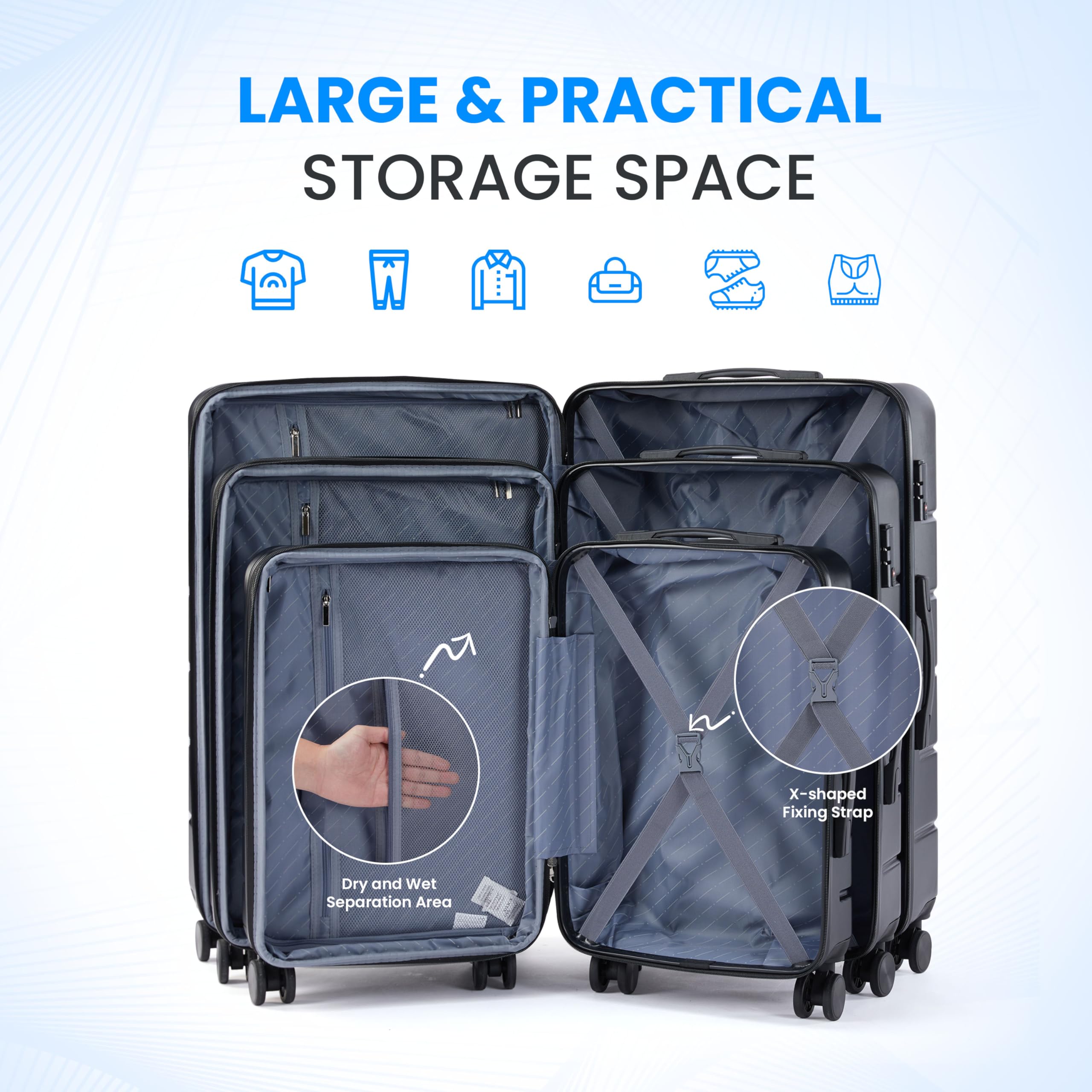 Foto 5 | Carry On Luggage Simple Deluxe Con Tapa Dura Negra De 24 Pulgadas - Venta Internacional.