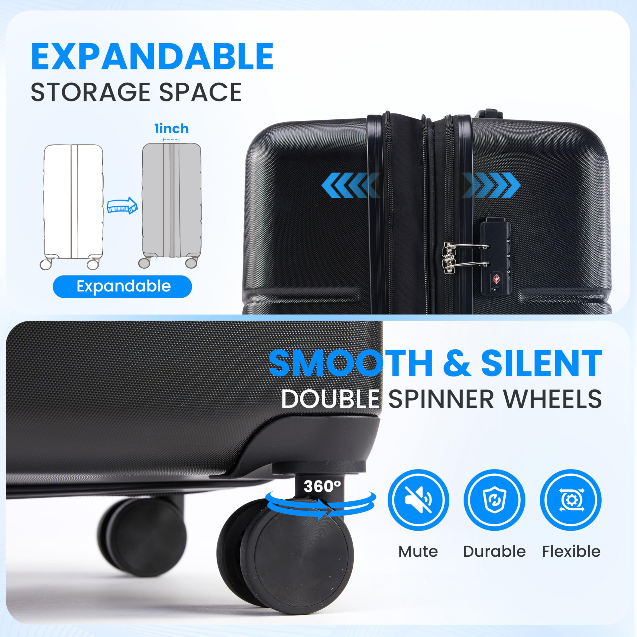 Foto 6 | Carry On Luggage Simple Deluxe Con Tapa Dura Negra De 24 Pulgadas - Venta Internacional.