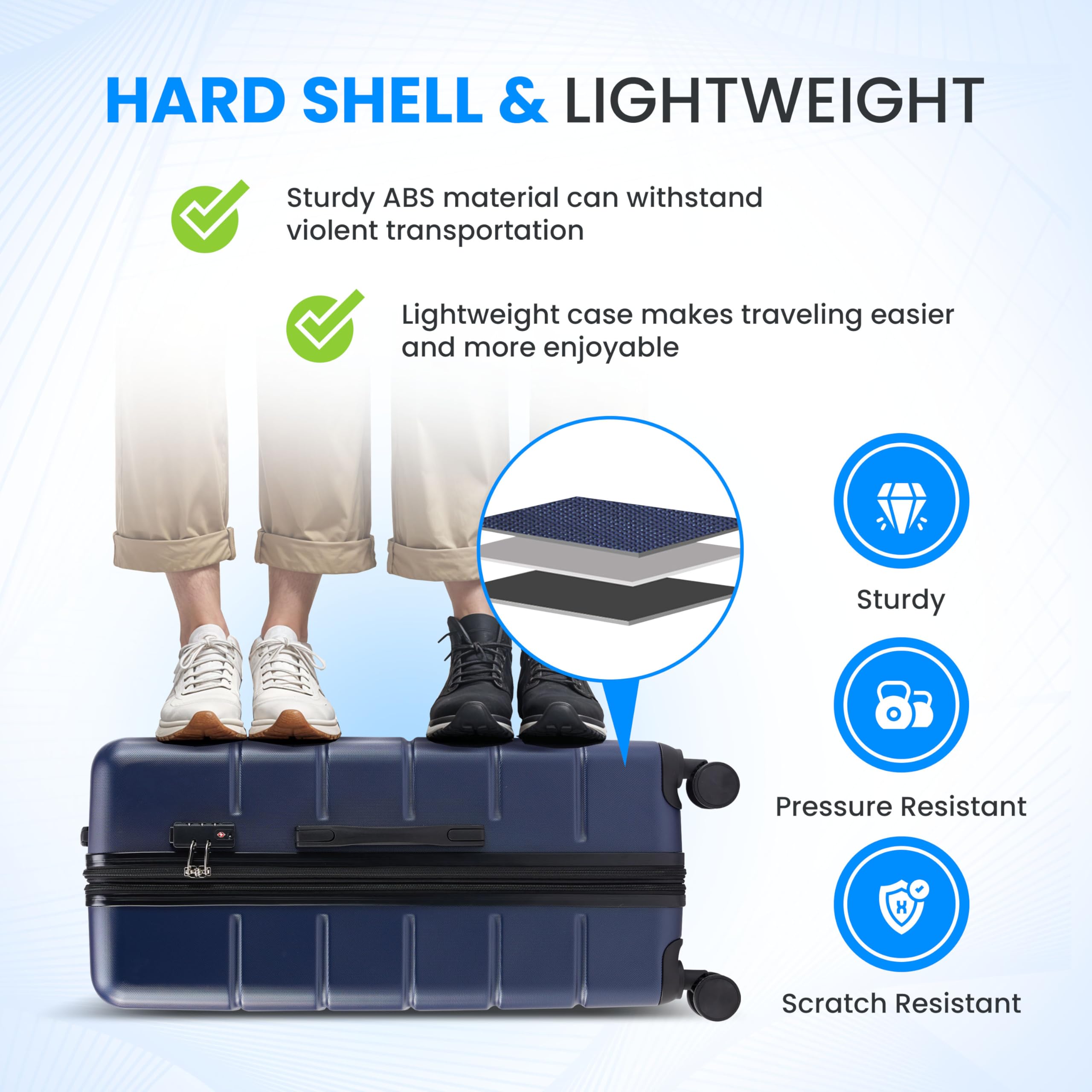 Foto 4 pulgar | Luggage Simple Deluxe Carry On De 20 Pulgadas Con Ruedas Giratorias Blu - Venta Internacional.