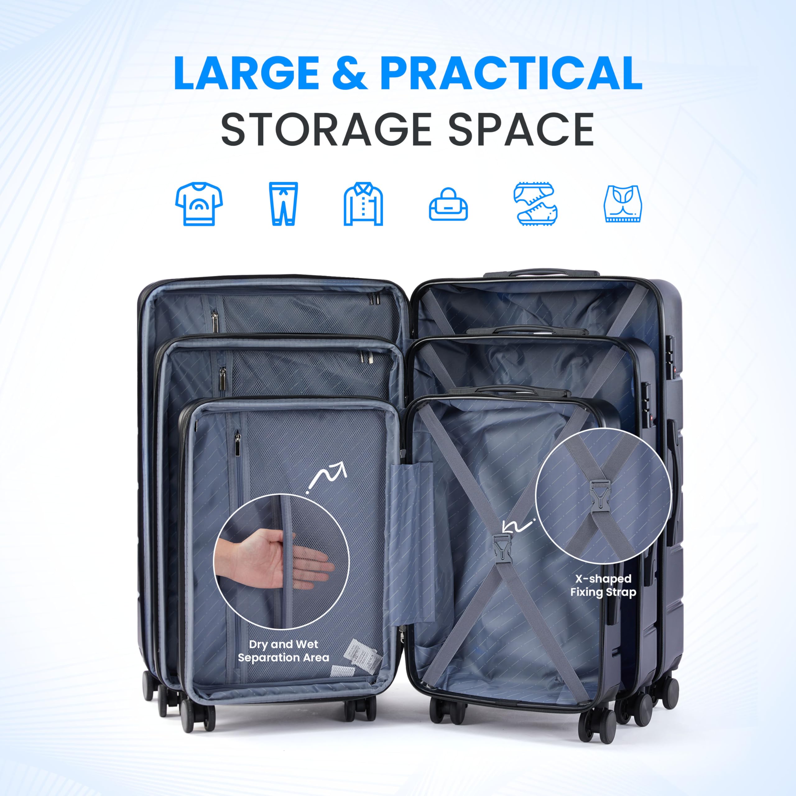 Foto 6 pulgar | Luggage Simple Deluxe Carry On De 20 Pulgadas Con Ruedas Giratorias Blu - Venta Internacional.