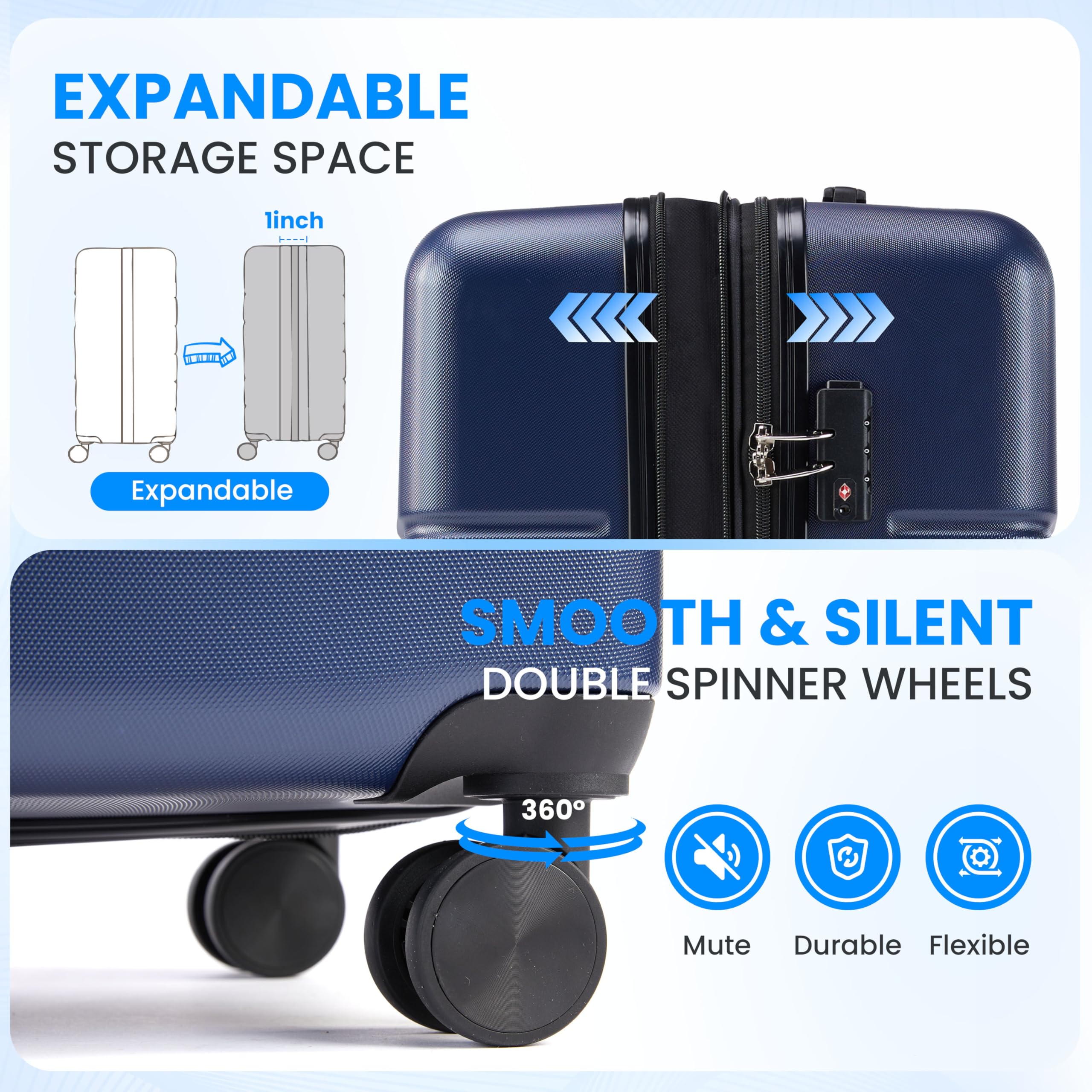Foto 6 | Luggage Simple Deluxe Carry On De 20 Pulgadas Con Ruedas Giratorias Blu - Venta Internacional.