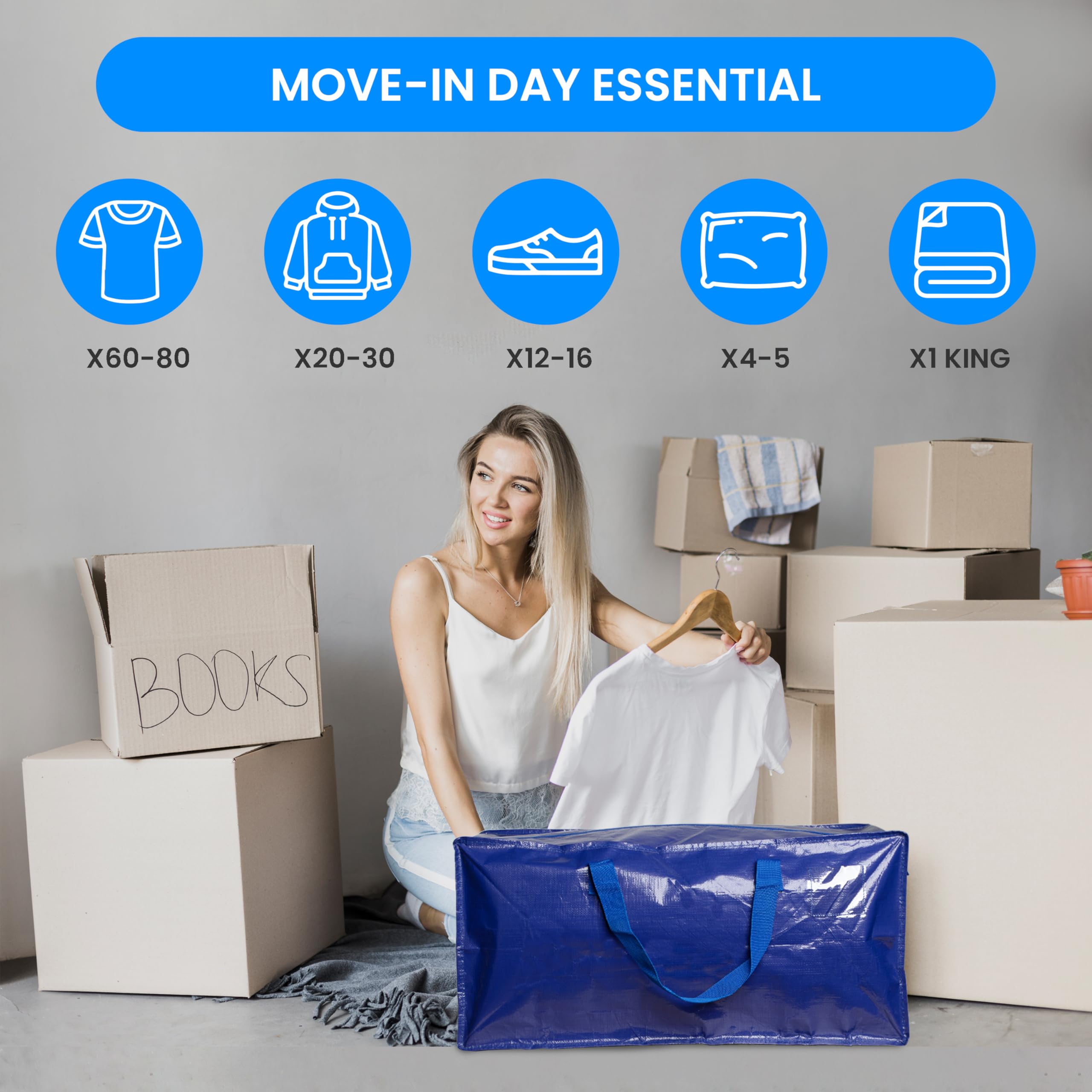 Foto 7 | Bolsas De Mudanza Simple Deluxe, Paquete De 12 Unidades, Extra Grandes Con Correas, Azules - Venta Internacional.