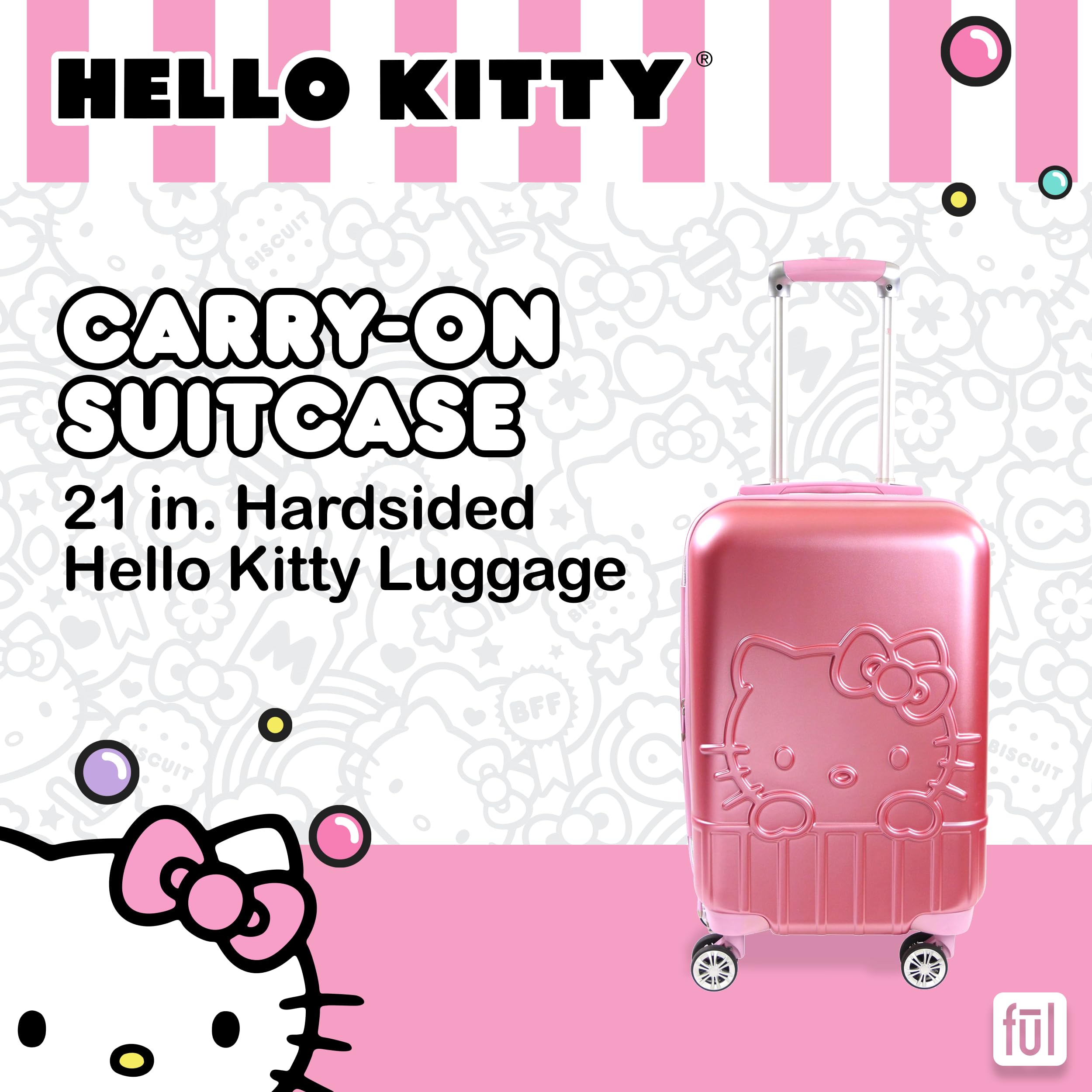 Foto 3 pulgar | Equipaje De Mano Ful Hello Kitty, Carcasa Rígida Moldeada De 21 Pulgadas - Venta Internacional.