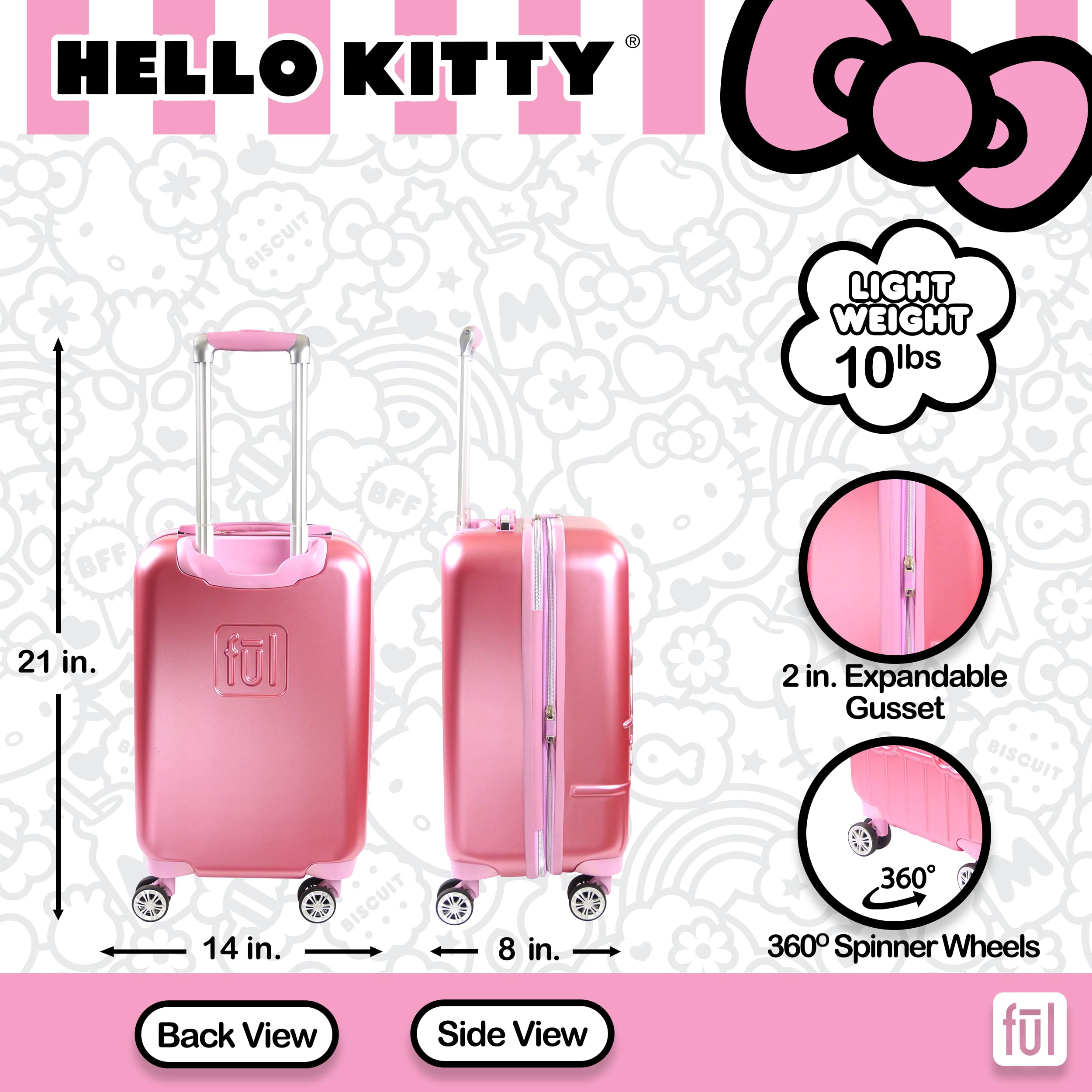 Foto 4 pulgar | Equipaje De Mano Ful Hello Kitty, Carcasa Rígida Moldeada De 21 Pulgadas - Venta Internacional.