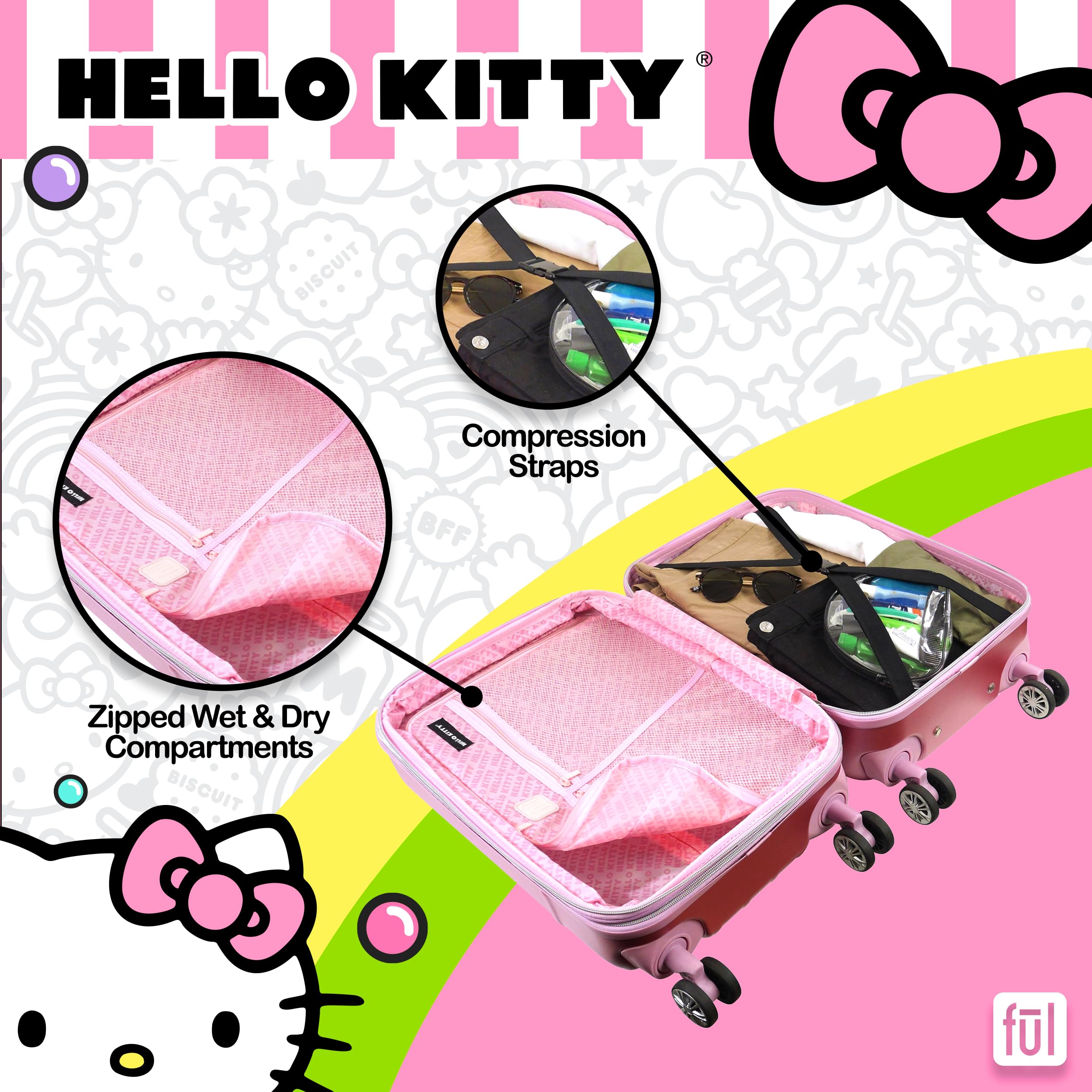 Foto 5 | Equipaje De Mano Ful Hello Kitty, Carcasa Rígida Moldeada De 21 Pulgadas - Venta Internacional.