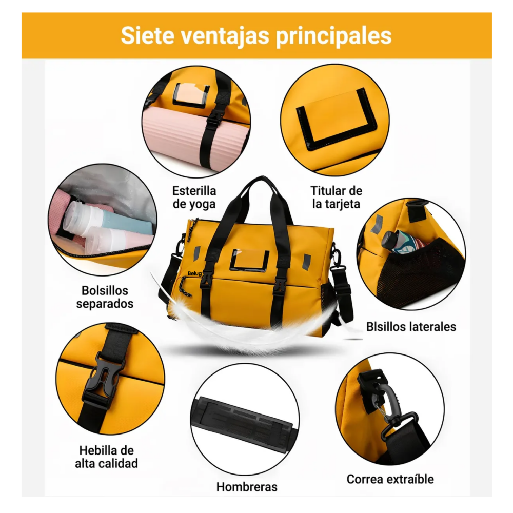 Foto 4 | Maleta Deportiva Bolsa Gym Viaje Belug,  Negro Amarillo