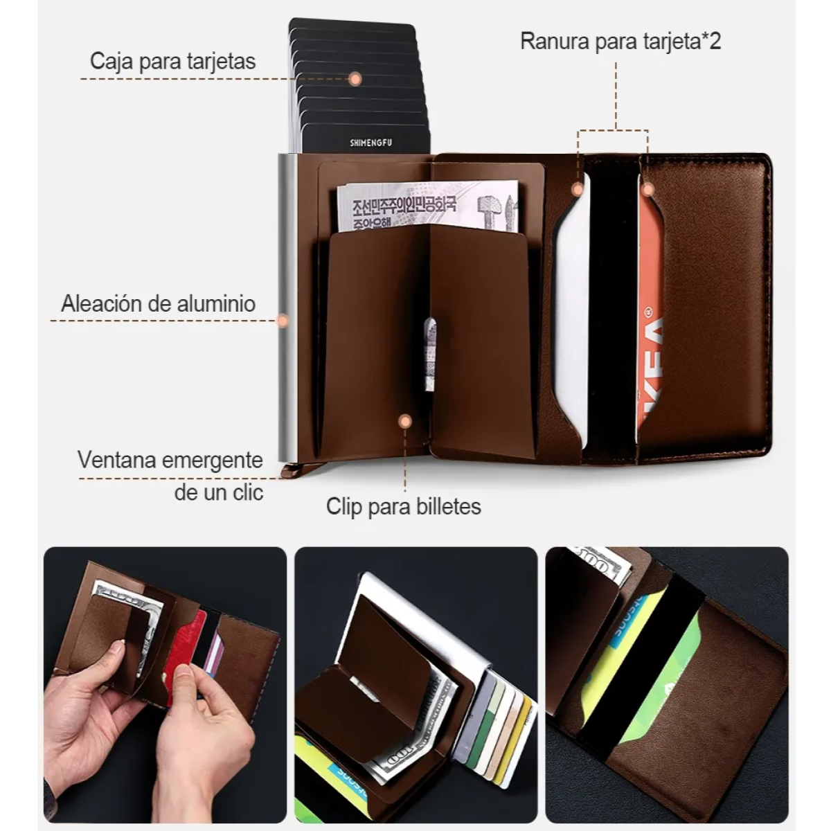 Foto 4 pulgar | Cartera Con Protección Rfid De Aluminio Para Hombre Eo Safe Imports Esi-19372 Marron