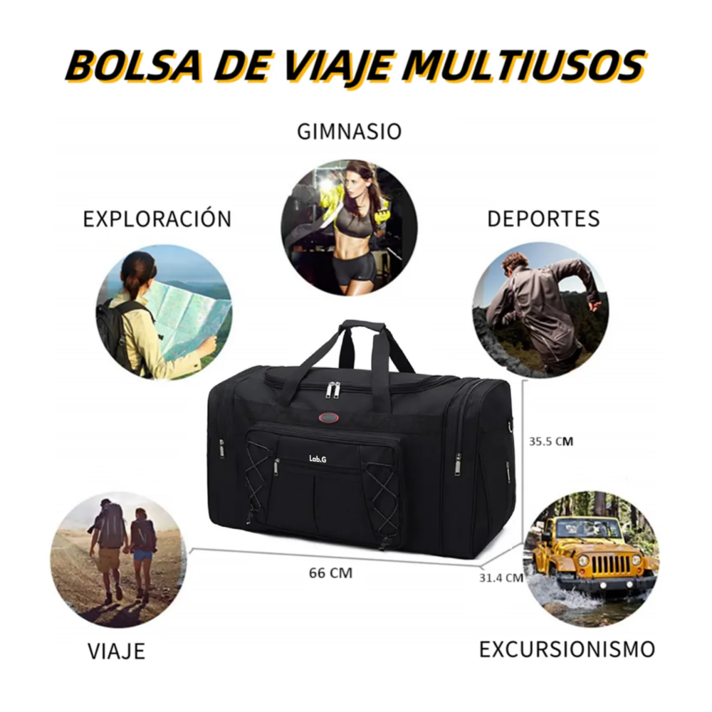 Foto 2 | Bolsa De Viaje Portátil Duradera De Gran Capacidad 65cm Lab.g, Negro Y Blanco