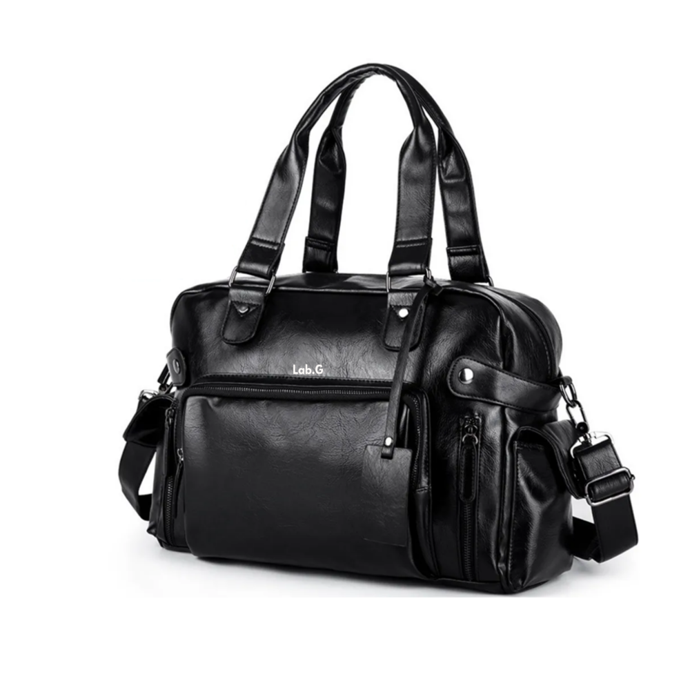 Bolso De Mano Tipo Maletín De Hombro Cuero Para Viaje Hombre Lab.g,  Negro