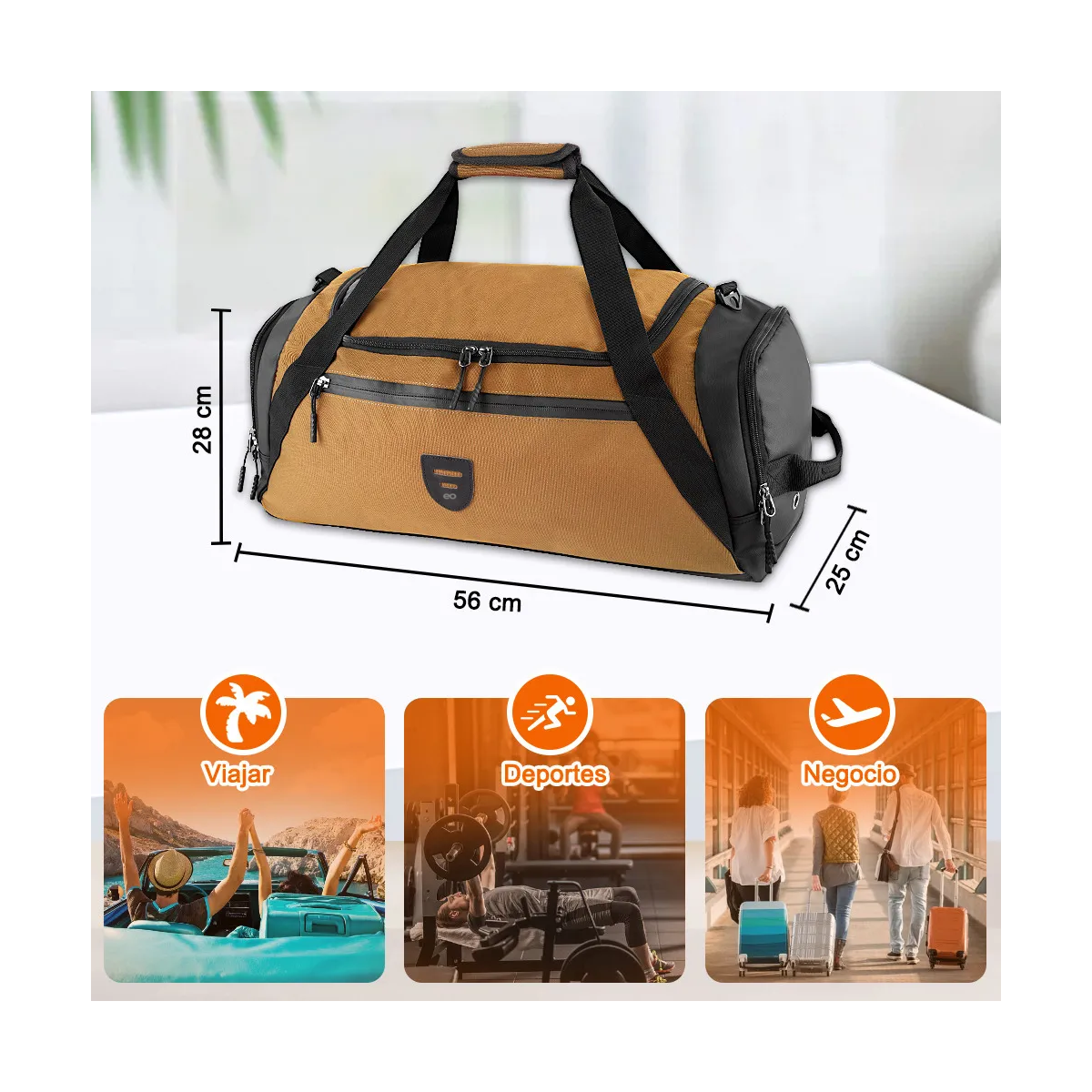 Foto 3 | Maleta Bolsa De Viaje 40l Impermeable Eo Safe Imports Esi-19440 Amarilla