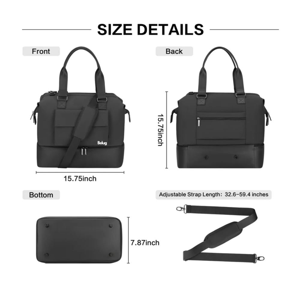Foto 3 | Maletas Bolsa De Gym Bolsillo Separado Para Viaje  Belug, Negro