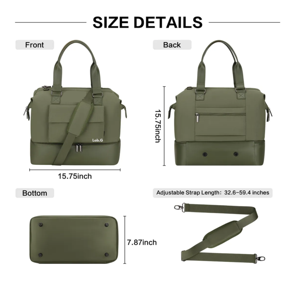 Foto 3 | Maletas Bolsa De Gym Bolsillo Separado Para Viaje Lab.g,  Verde Militar