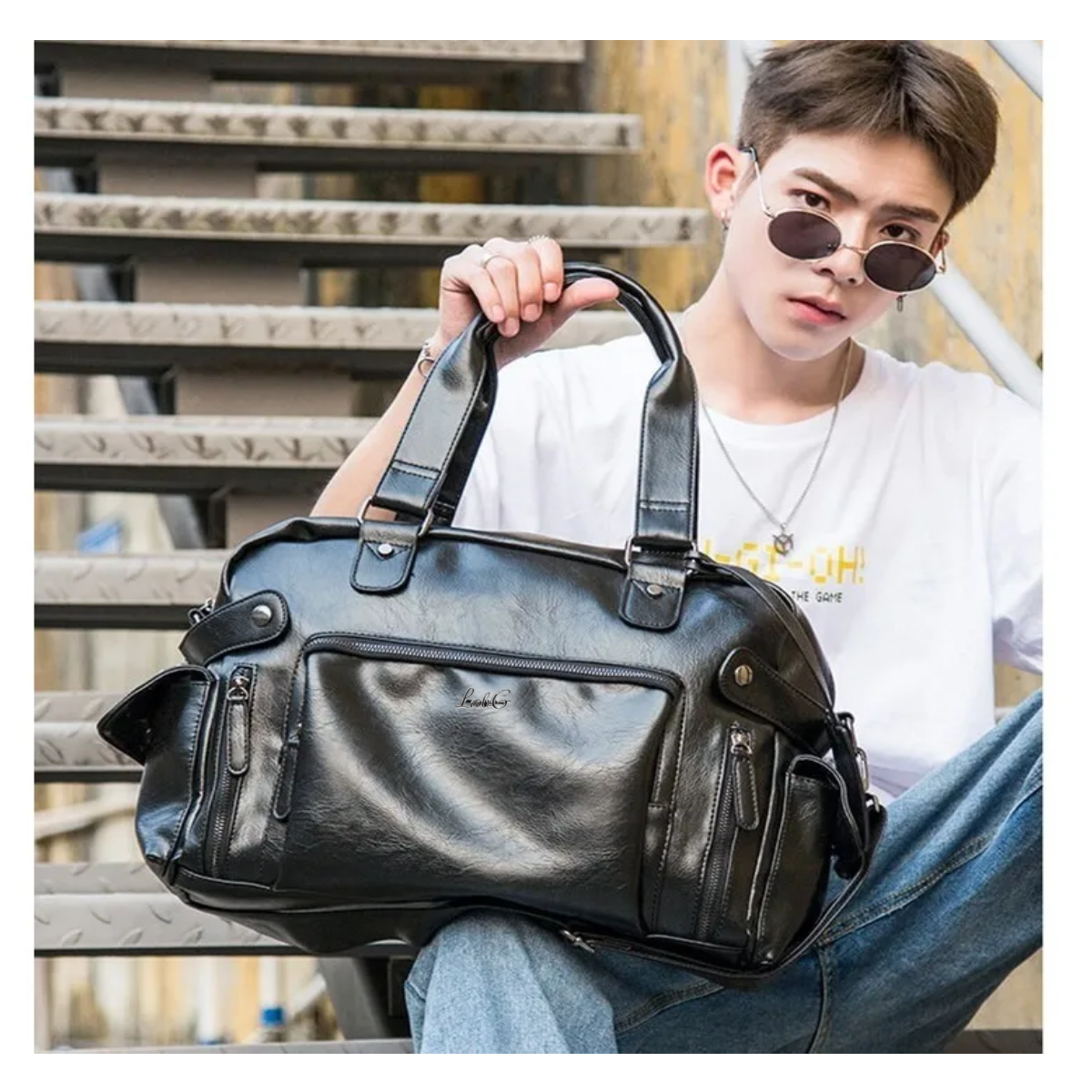 Foto 4 | Bolso De Mano Tipo Maletín De Hombro Cuero Para Viaje Hombre Lab.g Negro