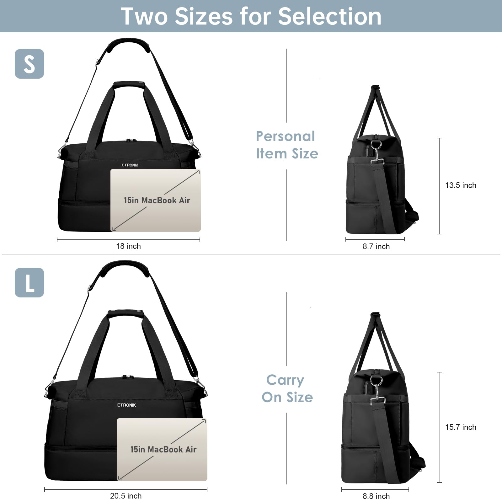 Foto 4 pulgar | Bolsa Deportiva Etronik Para Mujer De 47 Litros Con Compartimento Para Zapatos, Color Negro - Venta Internacional.