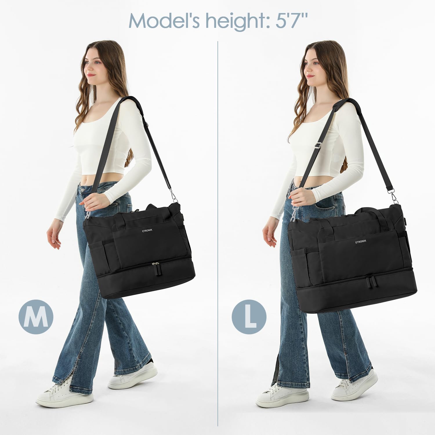 Foto 8 pulgar | Bolsa Deportiva Etronik Para Mujer De 47 Litros Con Compartimento Para Zapatos, Color Negro - Venta Internacional.