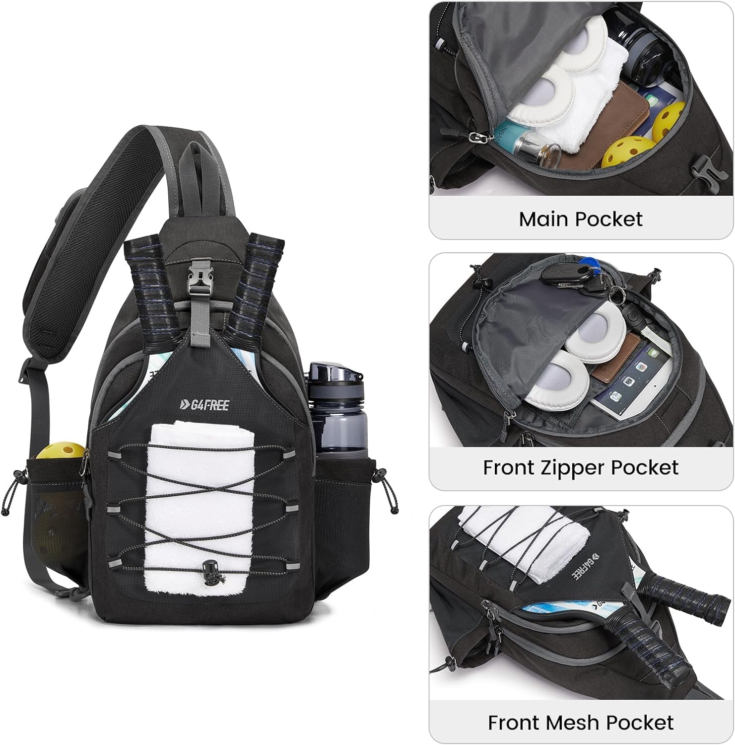 Foto 5 pulgar | Bolsa De Pickleball G4free, Bandolera Grande, Negra, Para Hombre Y Mujer - Venta Internacional.