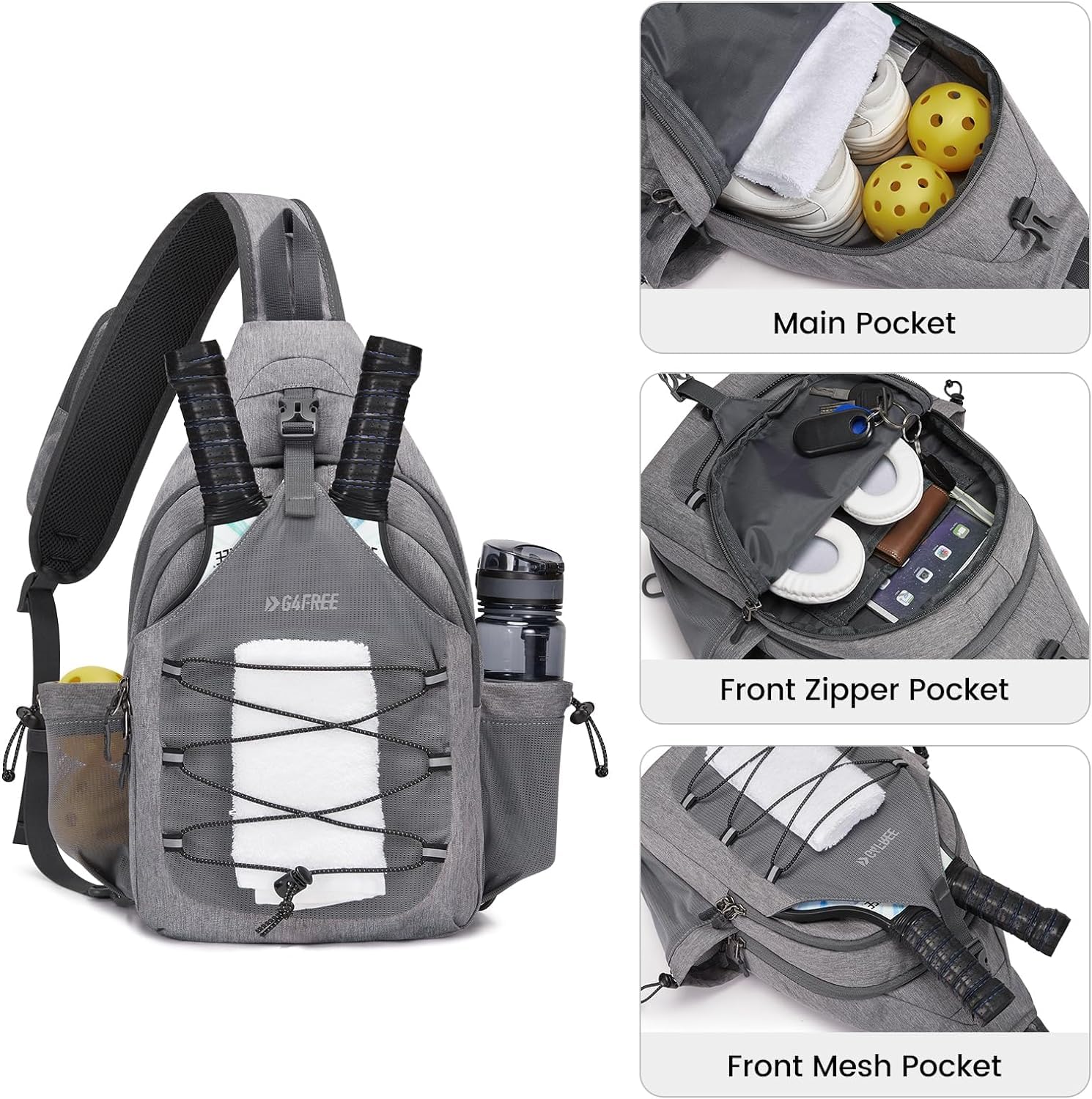 Foto 5 pulgar | Bolsa De Pickleball G4free, Bandolera Grande, Gris Claro - Venta Internacional.
