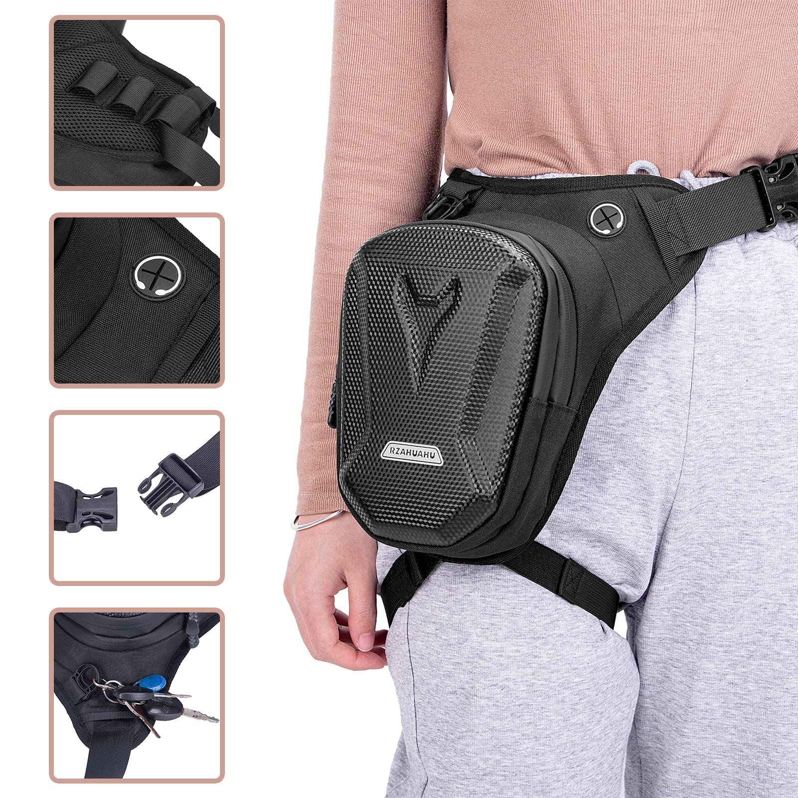 Foto 5 pulgar | Riñonera Para Moto Rzahuahu, Bolsa De Pierna Abatible Negra, Eva, 285 G - Venta Internacional.